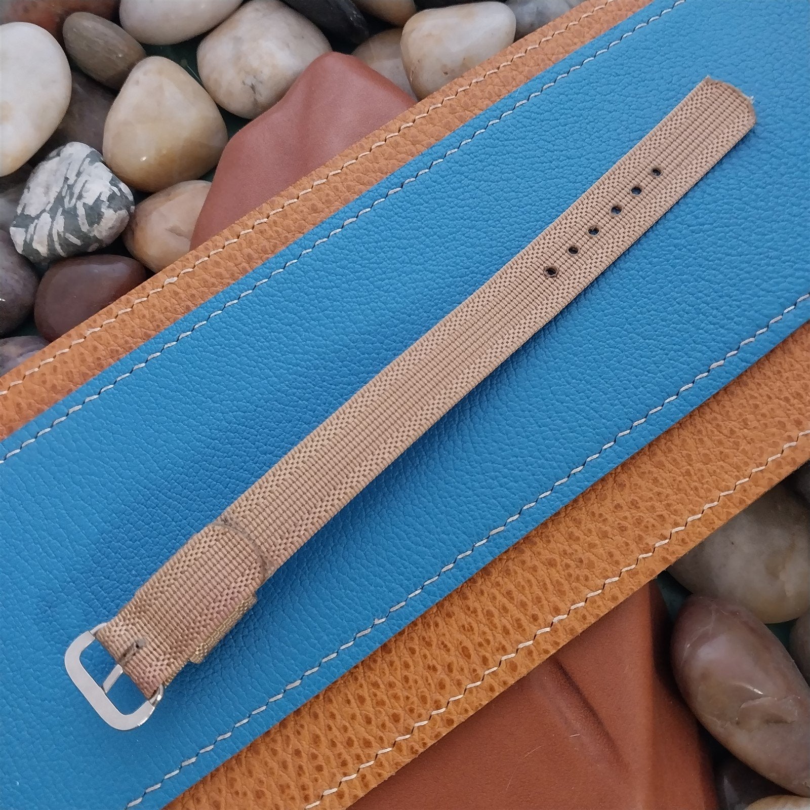 Vintage 14mm Tan Nylon Single-Pass Short Unused 1950s Classic Watch Band