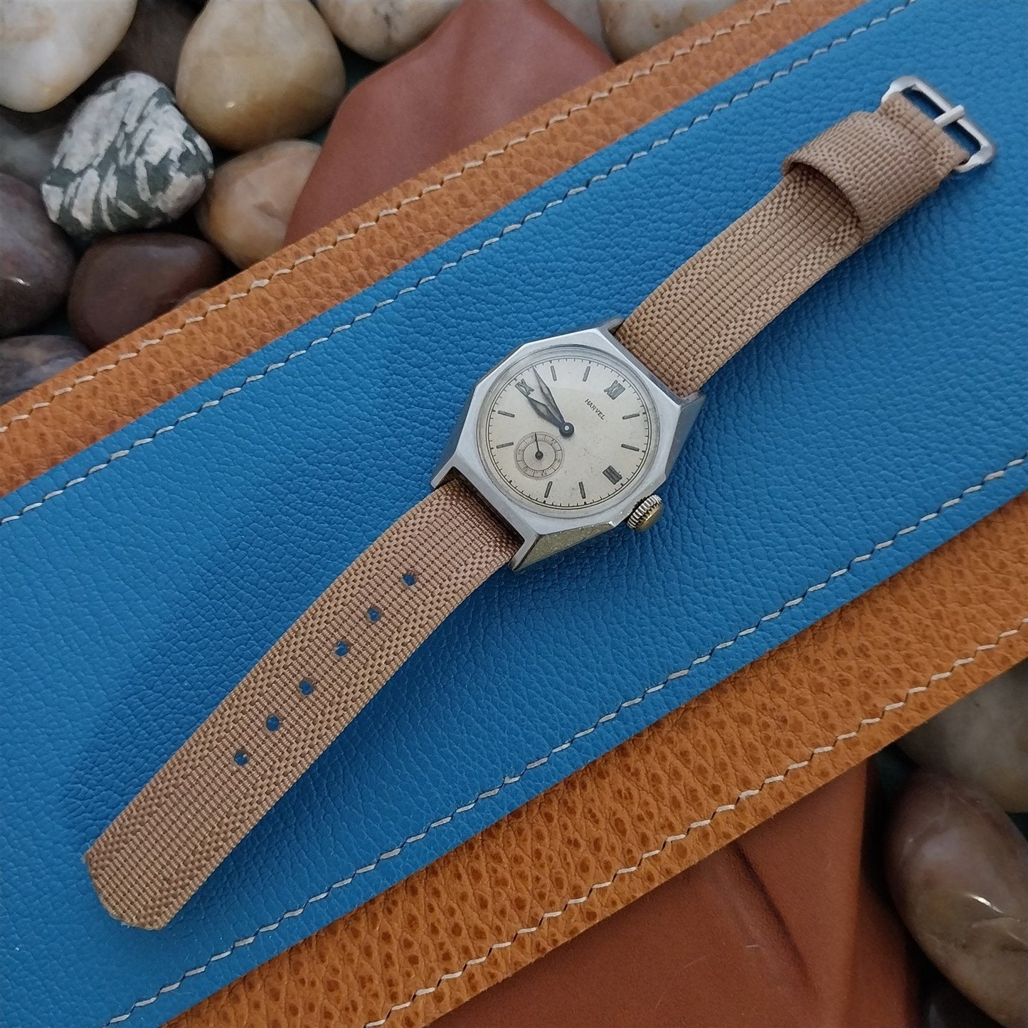 Vintage 14mm Tan Nylon Single-Pass Short Unused 1950s Classic Watch Band