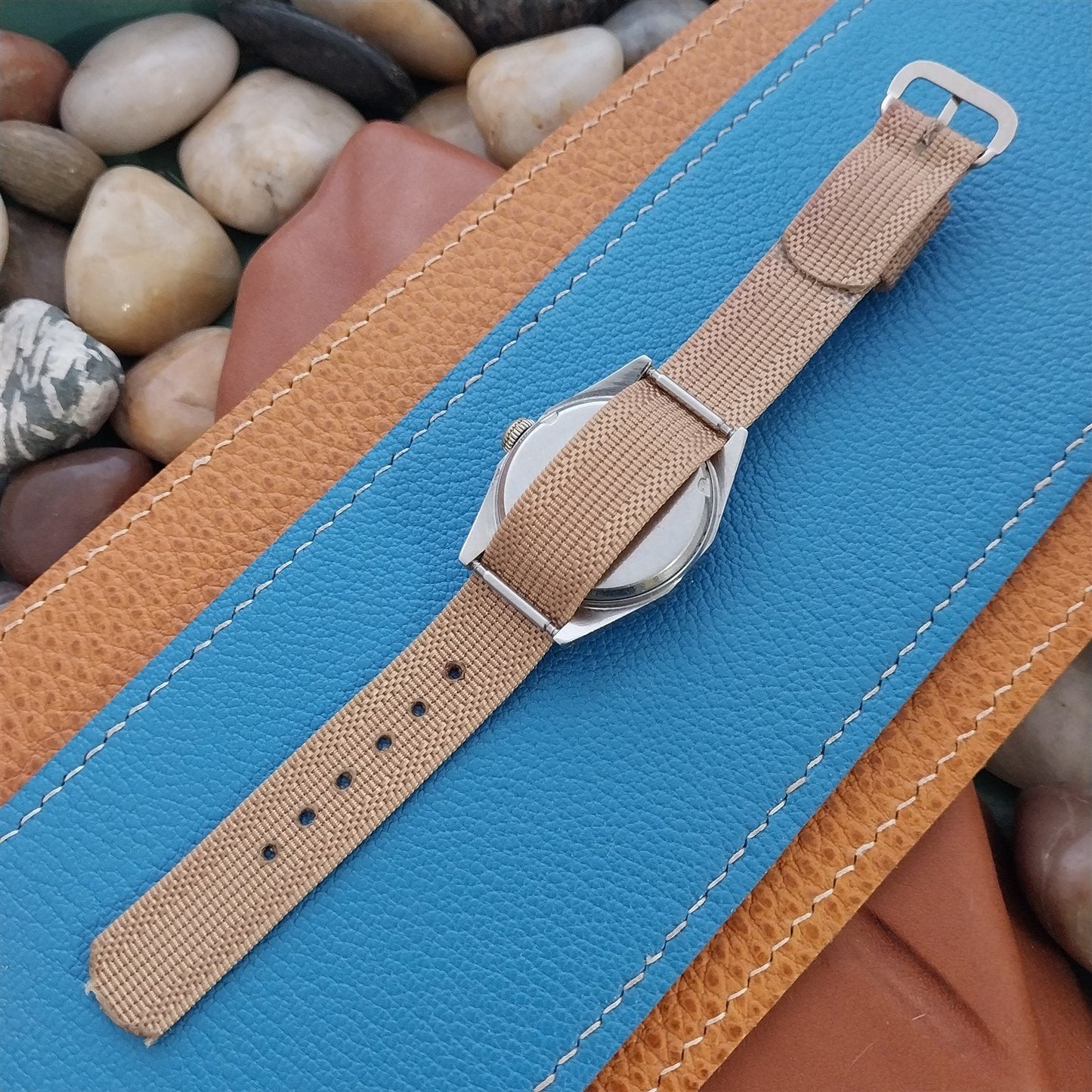 Vintage 14mm Tan Nylon Single-Pass Short Unused 1950s Classic Watch Band