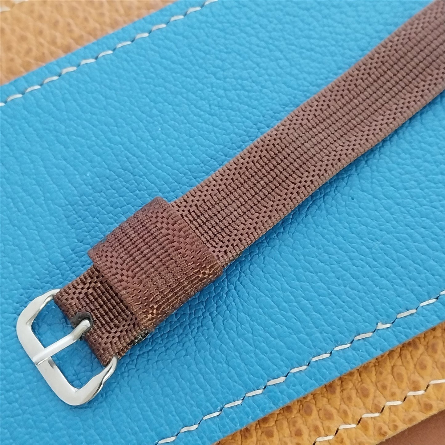 Vintage 14mm Brown Nylon Single-Pass Short Unused 1950s Classic Watch Band