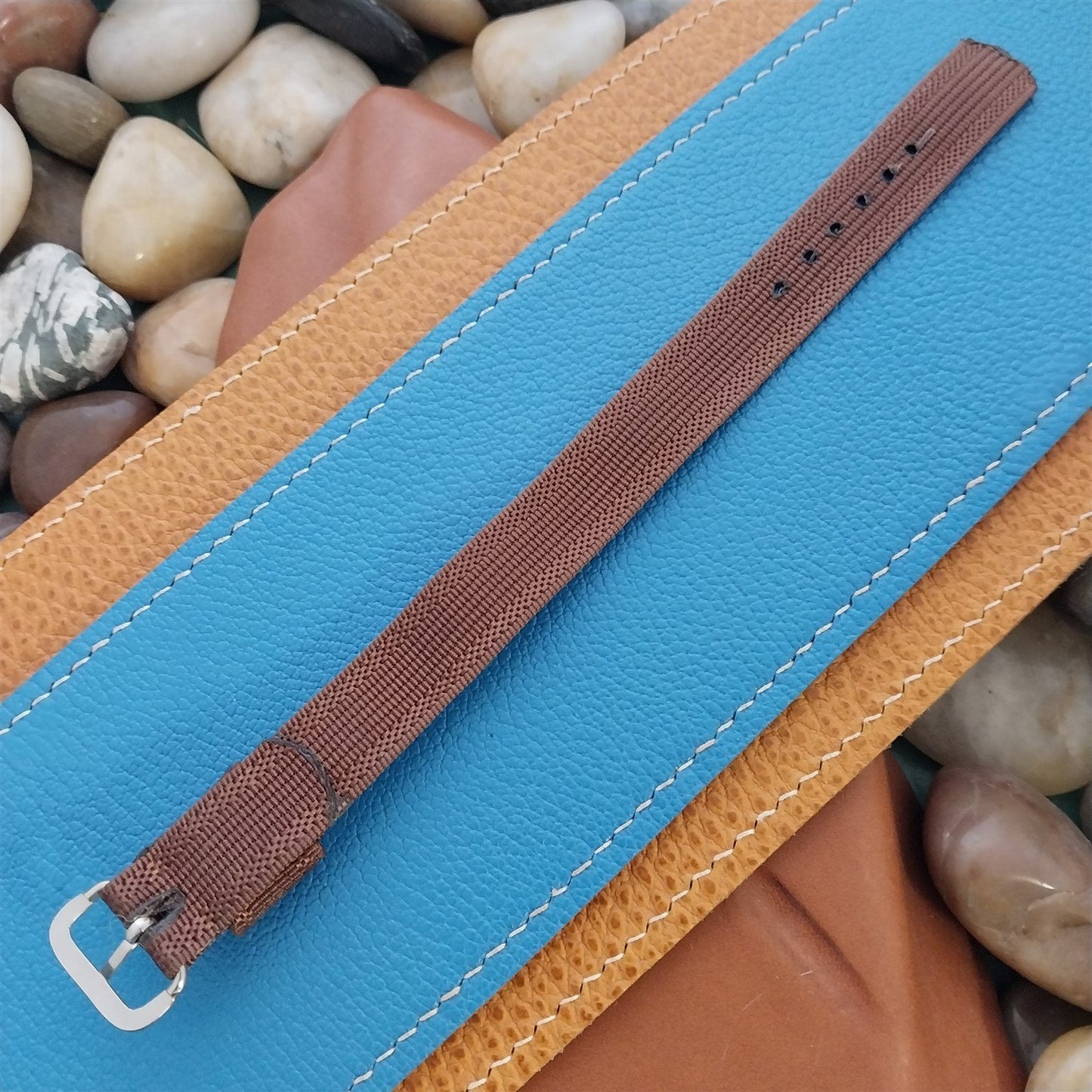 Vintage 14mm Brown Nylon Single-Pass Short Unused 1950s Classic Watch Band