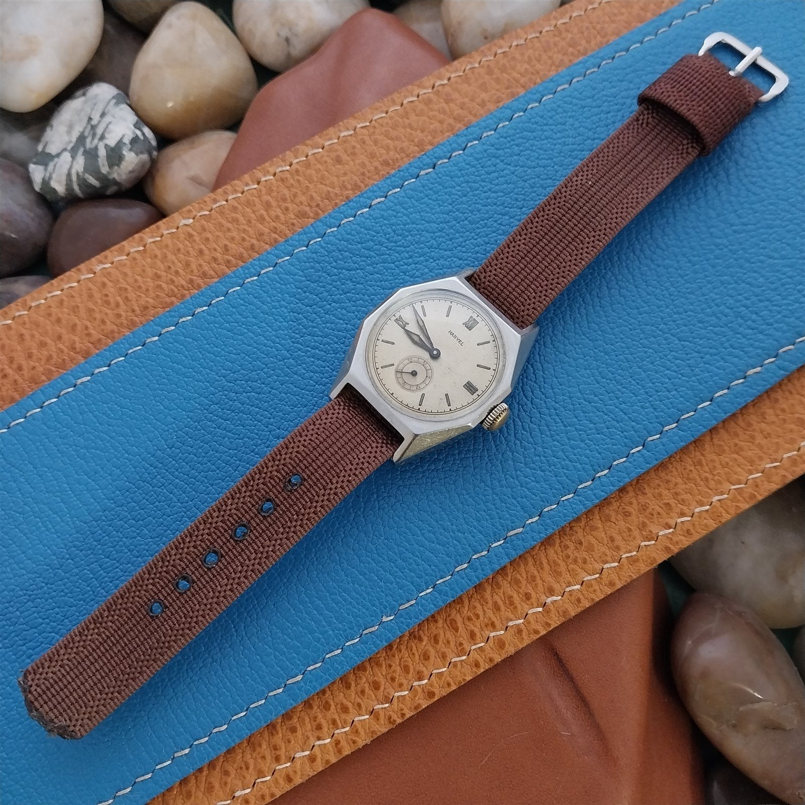 Vintage 14mm Brown Nylon Single-Pass Short Unused 1950s Classic Watch Band