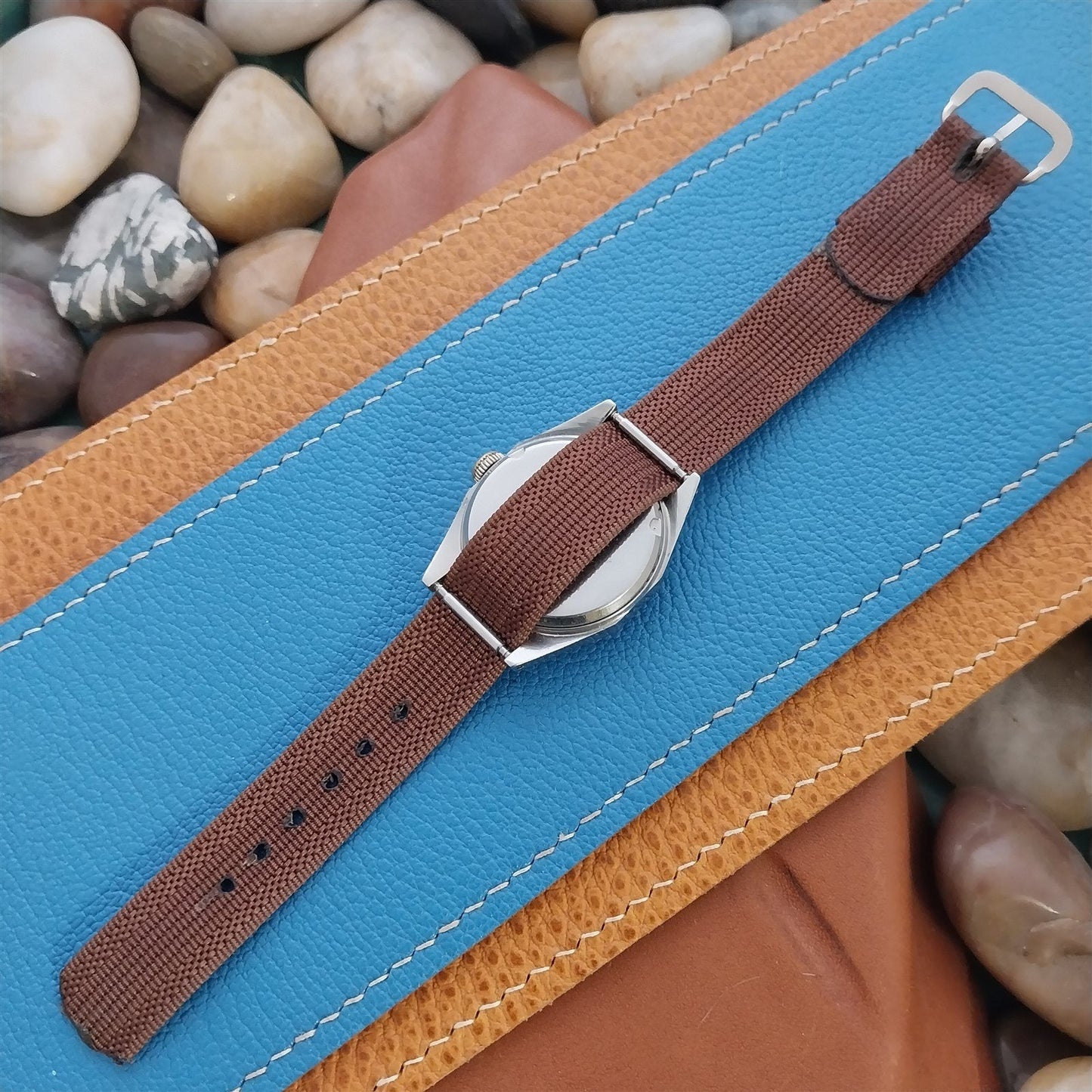 Vintage 14mm Brown Nylon Single-Pass Short Unused 1950s Classic Watch Band