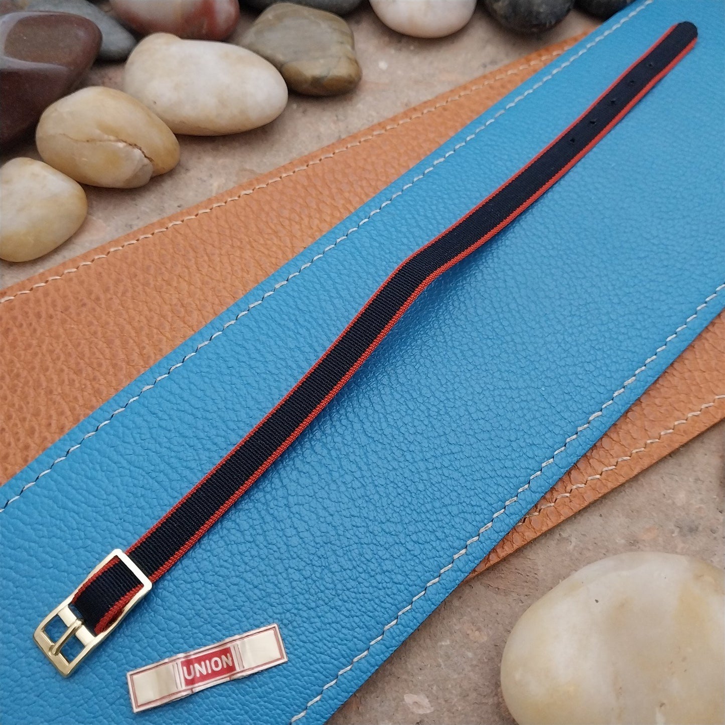 8mm Union Perlon Ladies Single Pass Blue & Red 1960s Vintage Watch strap