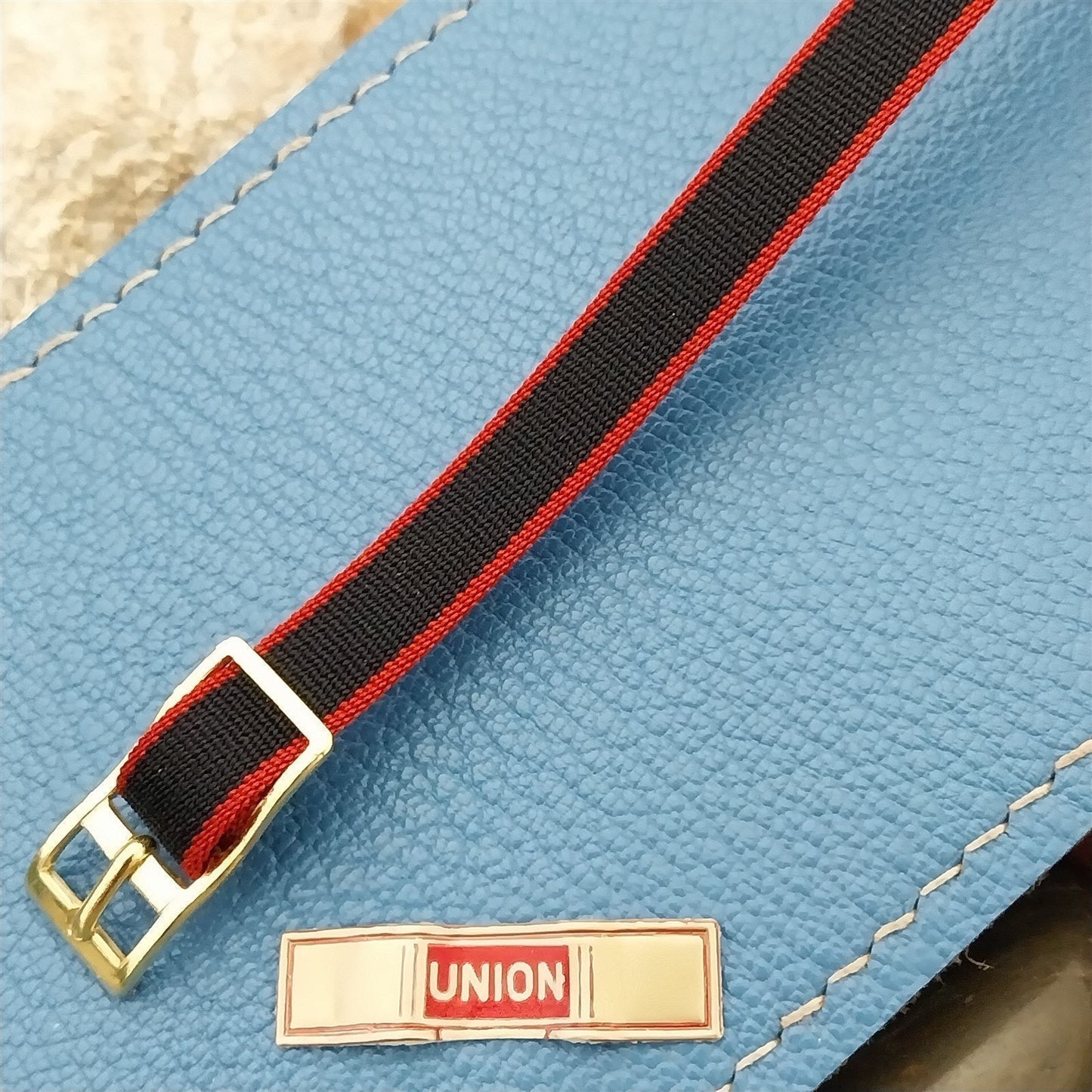 8mm Union Perlon Ladies Single Pass Black & Red 1960s Vintage Watch strap