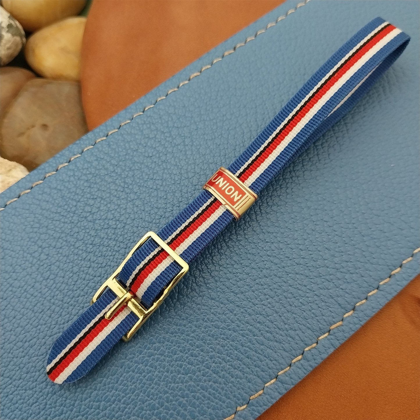 9.5 mm Union Perlon Ladies Single Pass Red Blue White 1960s Vintage Watch strap