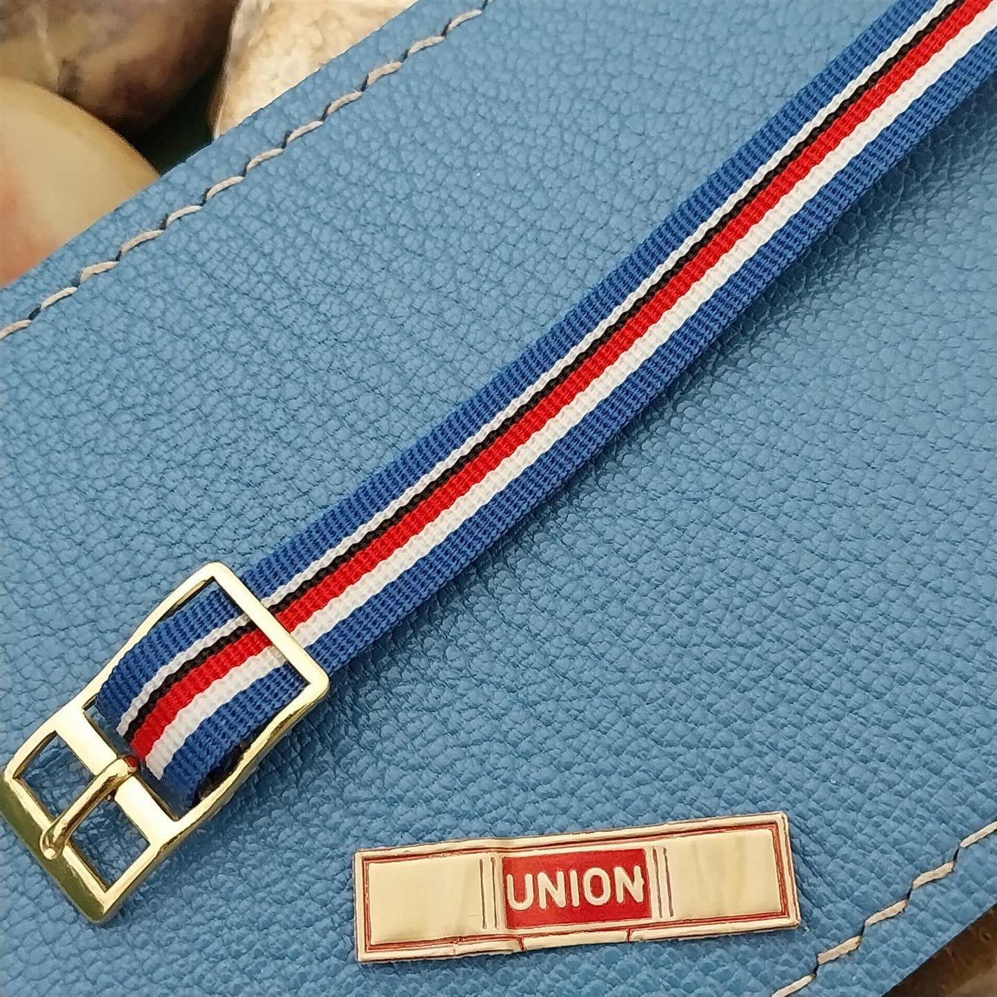 9.5 mm Union Perlon Ladies Single Pass Red Blue White 1960s Vintage Watch strap