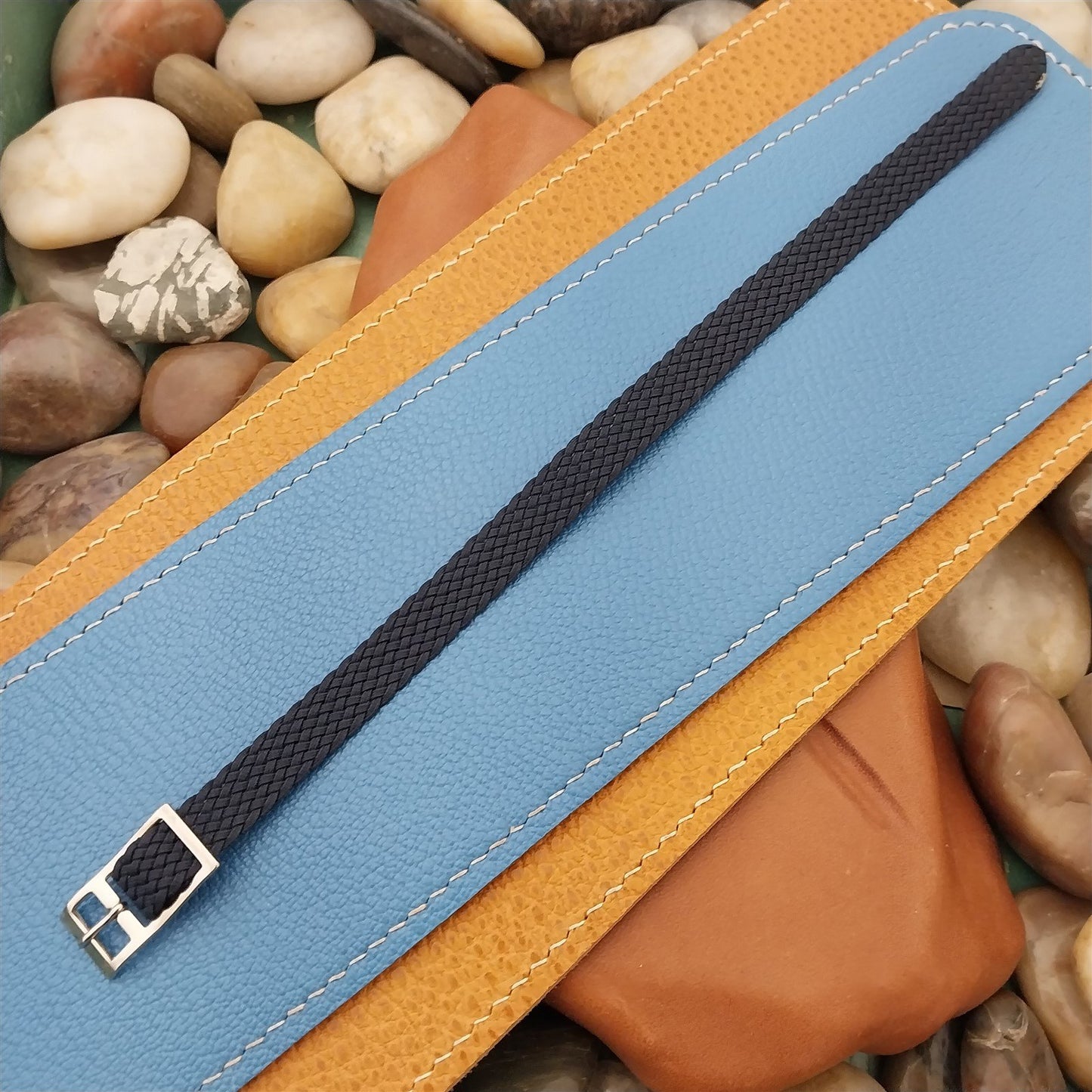 10mm Braided Italian Perlon Ladies Blue Single Pass 1960s Vintage Watch Band