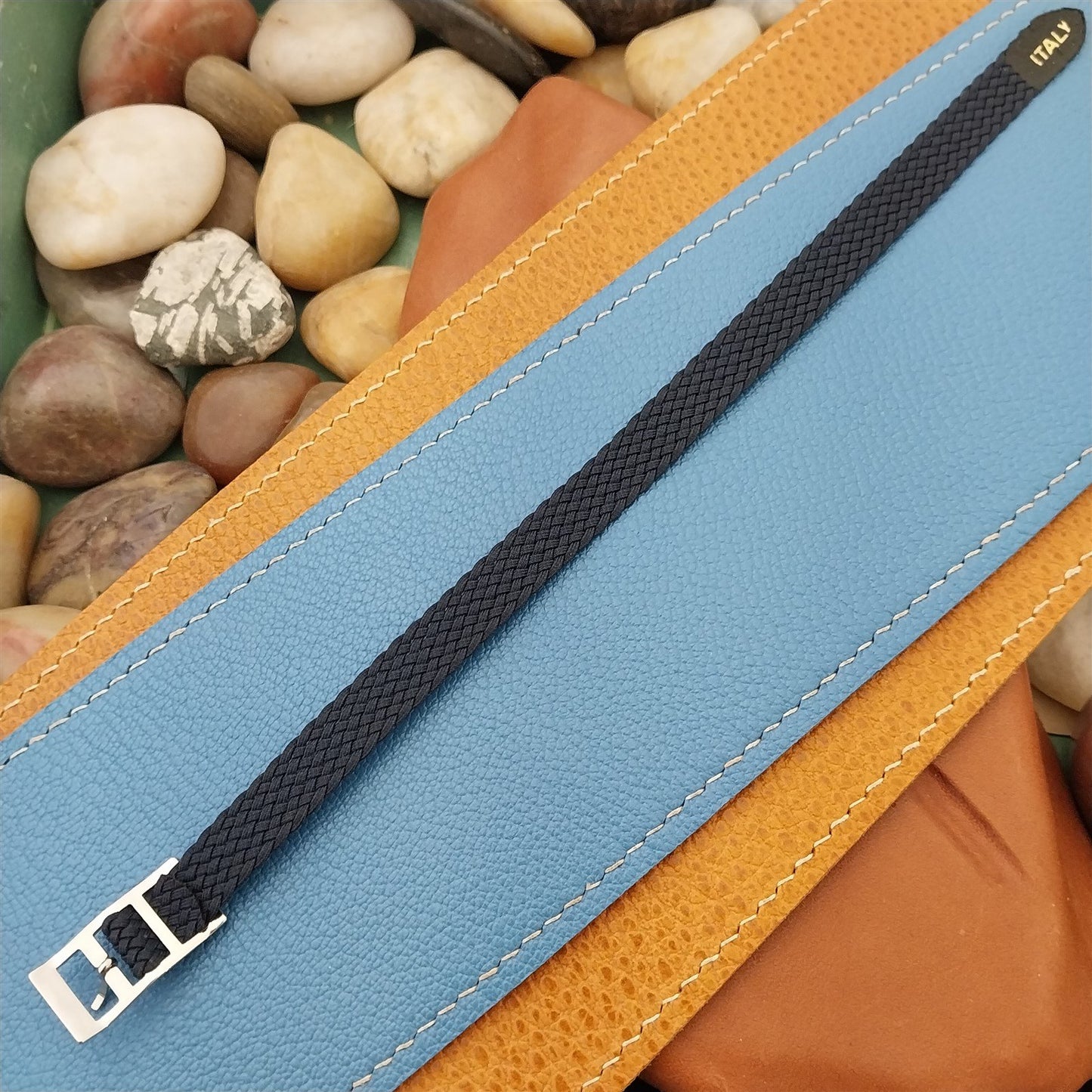 10mm Braided Italian Perlon Ladies Blue Single Pass 1960s Vintage Watch Band