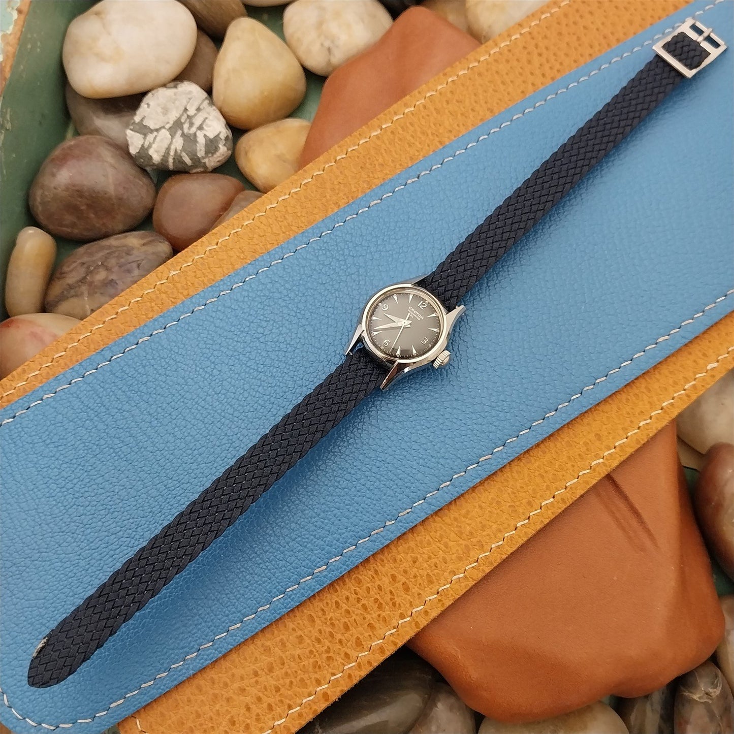 10mm Braided Italian Perlon Ladies Blue Single Pass 1960s Vintage Watch Band