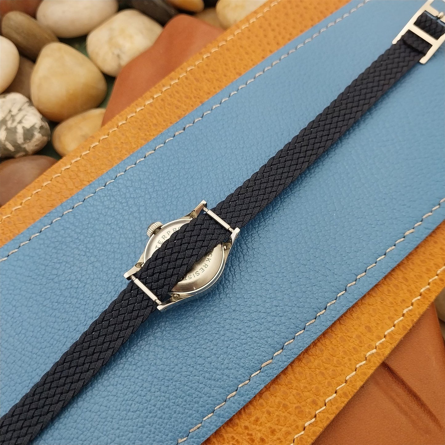 10mm Braided Italian Perlon Ladies Blue Single Pass 1960s Vintage Watch Band