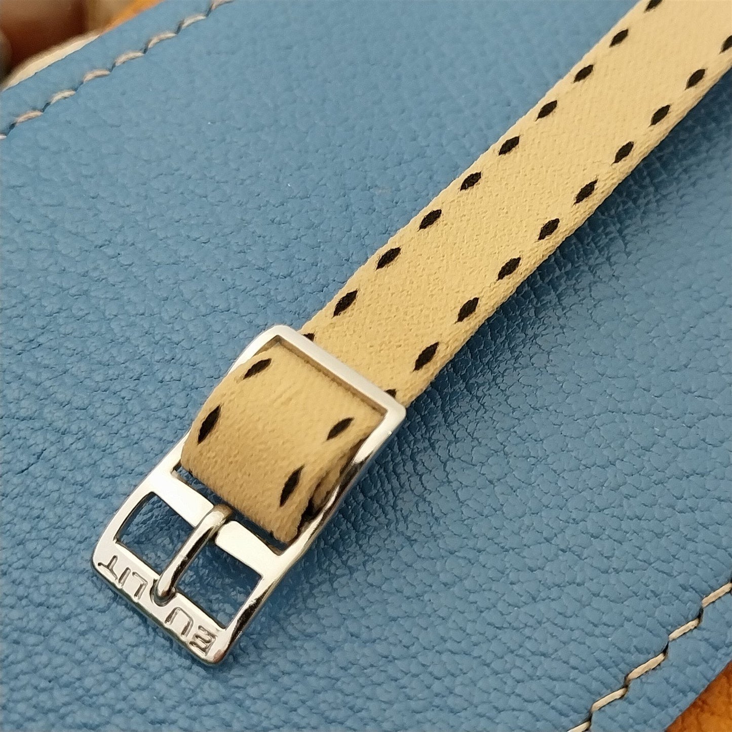 10mm Eulit Logo Buckle Perlon Ladies Tan Single Pass 1960s Vintage Watch Band