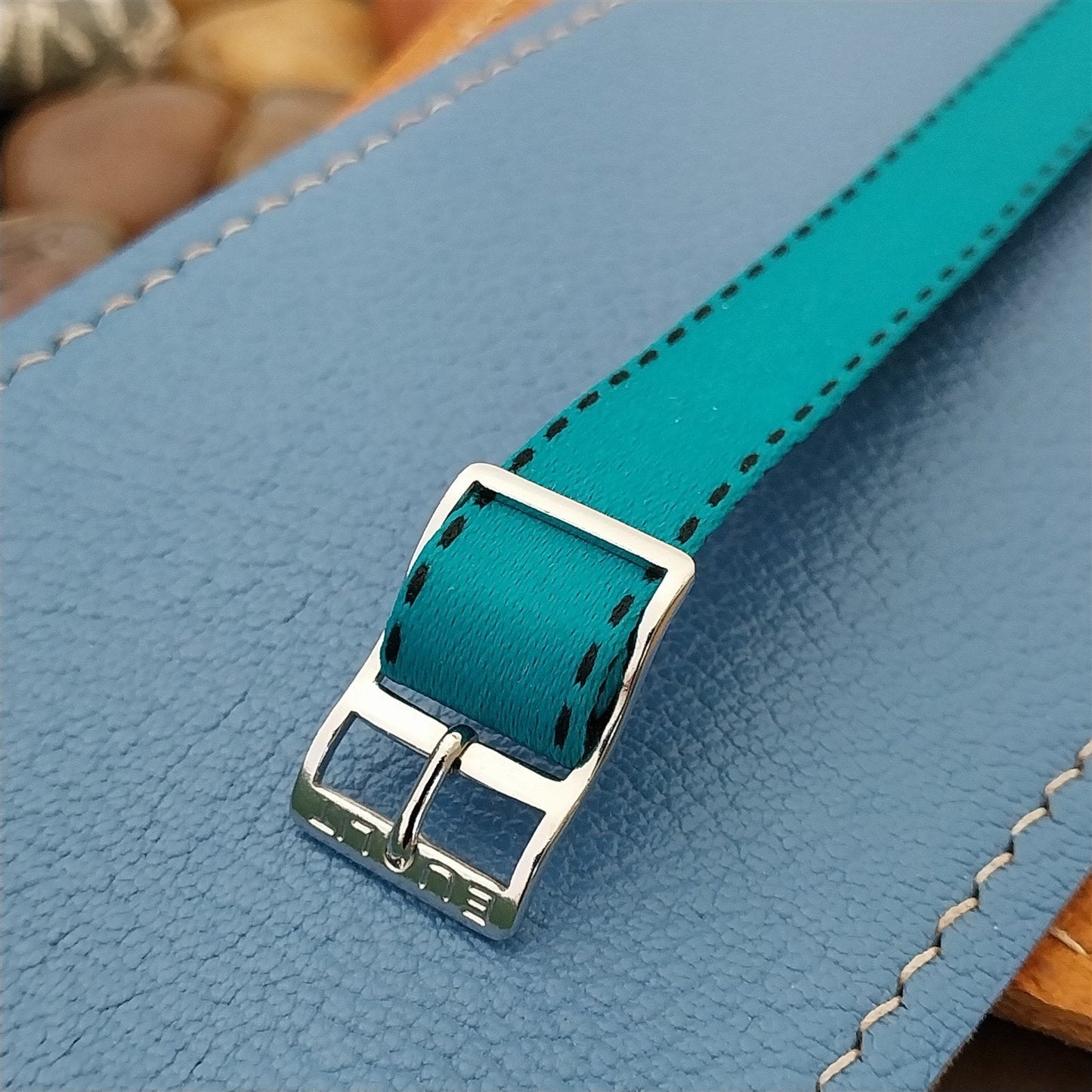 12mm Eulit Logo Buckle Perlon Ladies Aqua Single Pass 1960s Vintage Watch Band