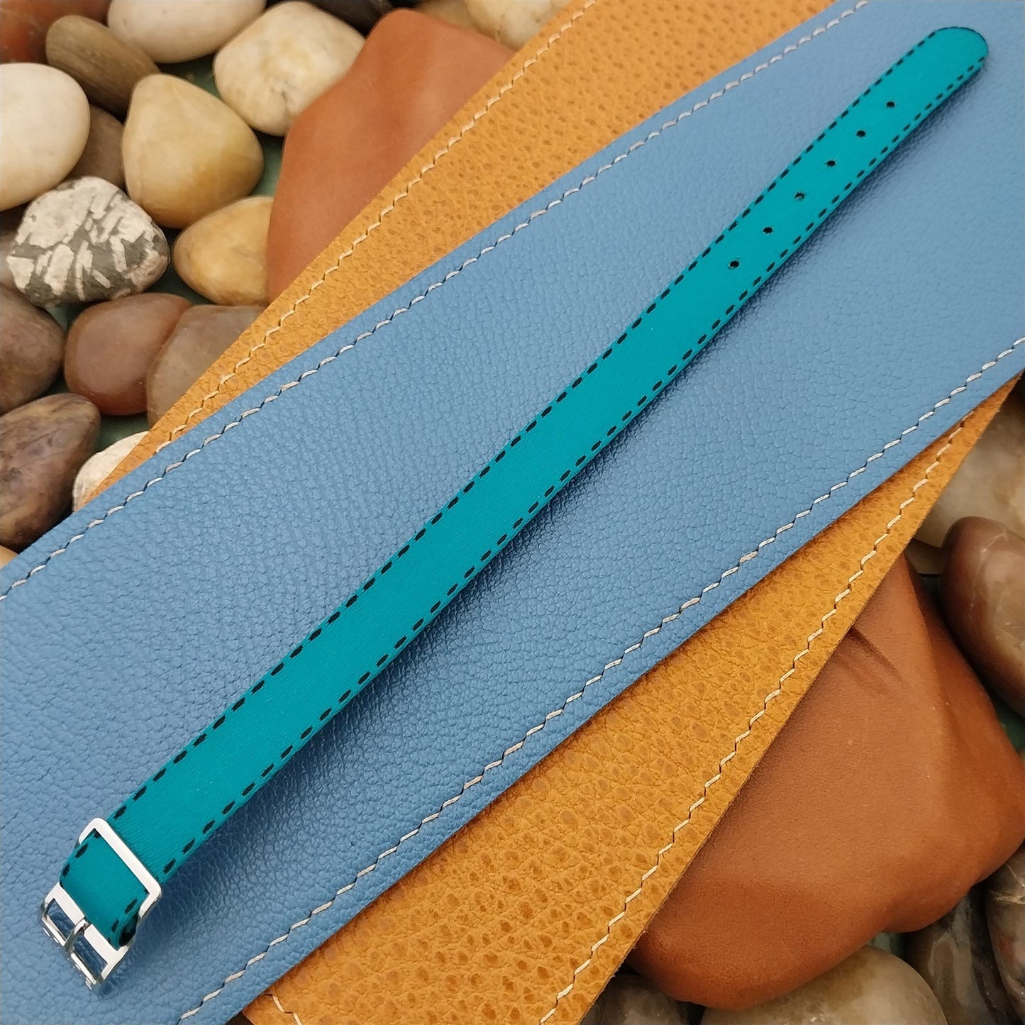 12mm Eulit Logo Buckle Perlon Ladies Aqua Single Pass 1960s Vintage Watch Band