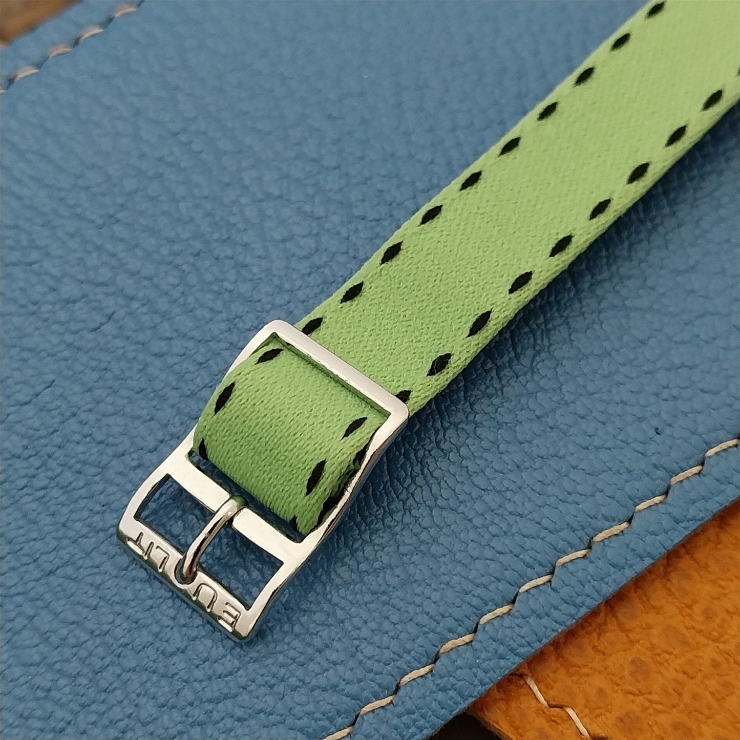 12mm Eulit Logo Buckle Perlon Ladies Green Single Pass 1960s Vintage Watch Band