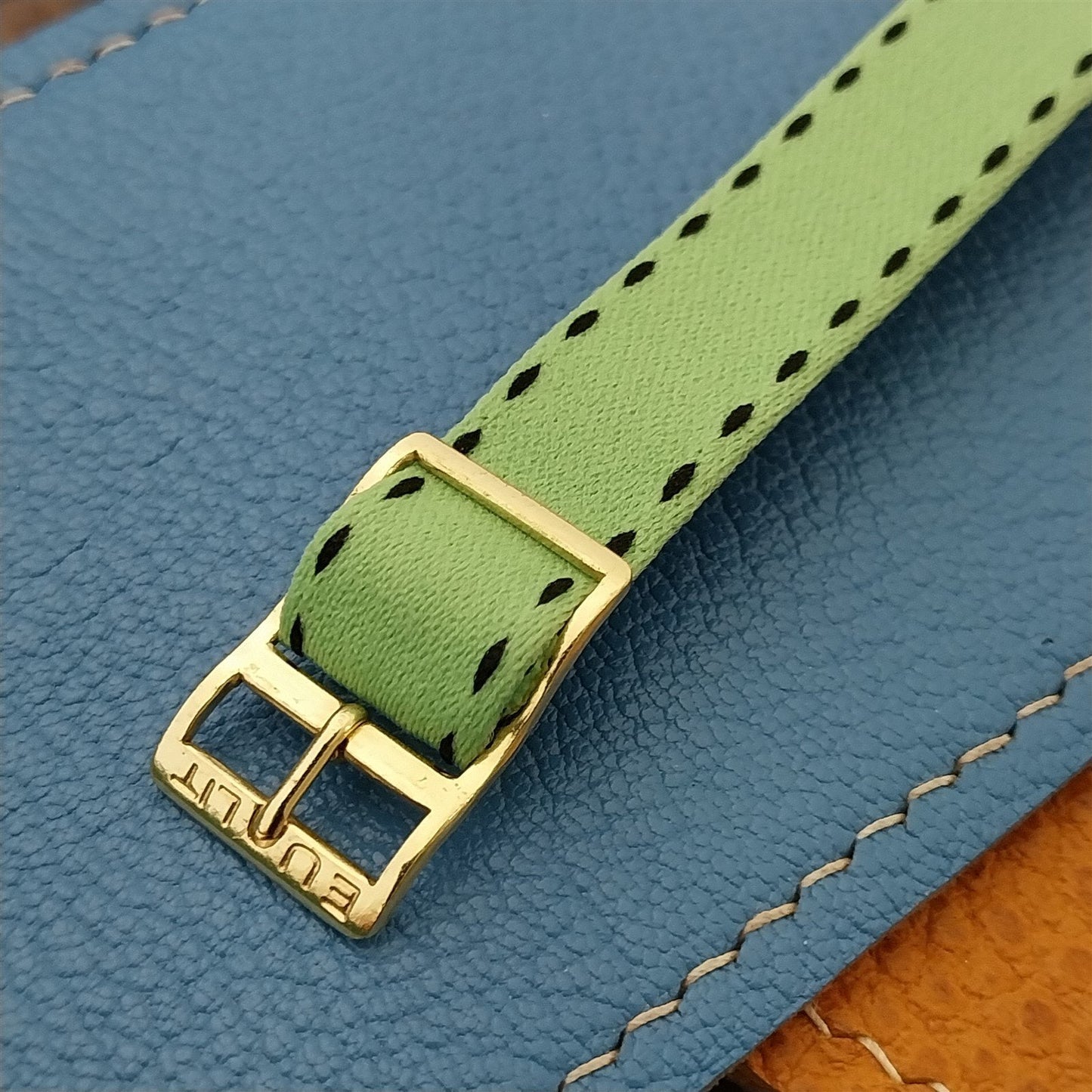 12.5mm Eulit Logo Buckle Perlon Ladies Green Single Pass 60s Vintage Watch Band