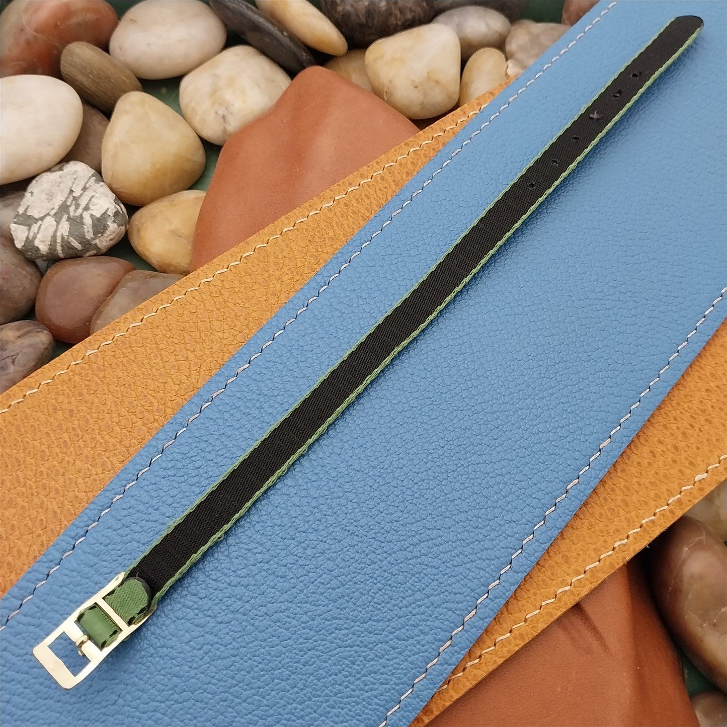 8mm Eulit Classic Perlon Ladies Green Single Pass 1960s Vintage Watch Band