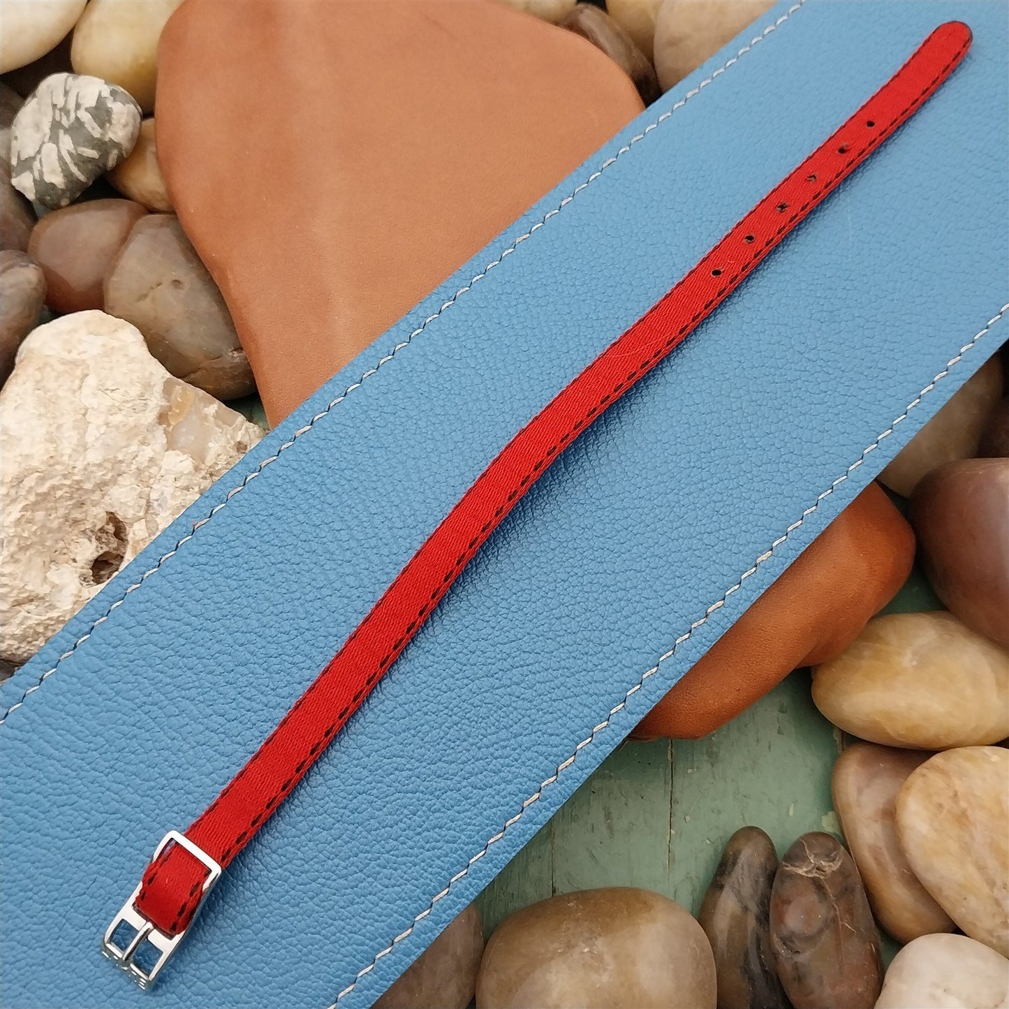 7.5mm Eulit Classic Perlon Ladies Red Single Pass 1960s Vintage Watch Band