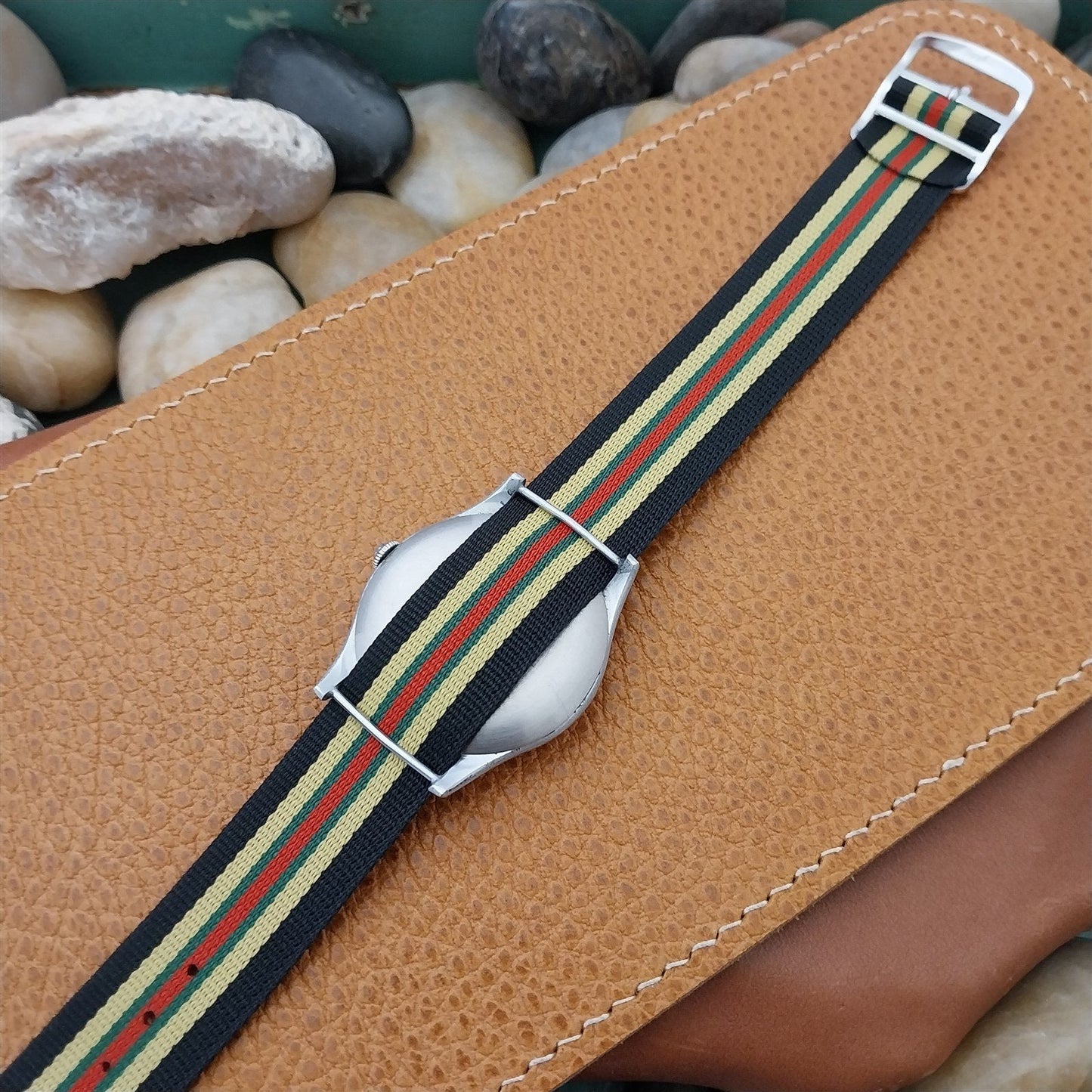 Vintage 18mm Perlon Striped 1960s-1970s Single-Pass Classic Unused Watch Band