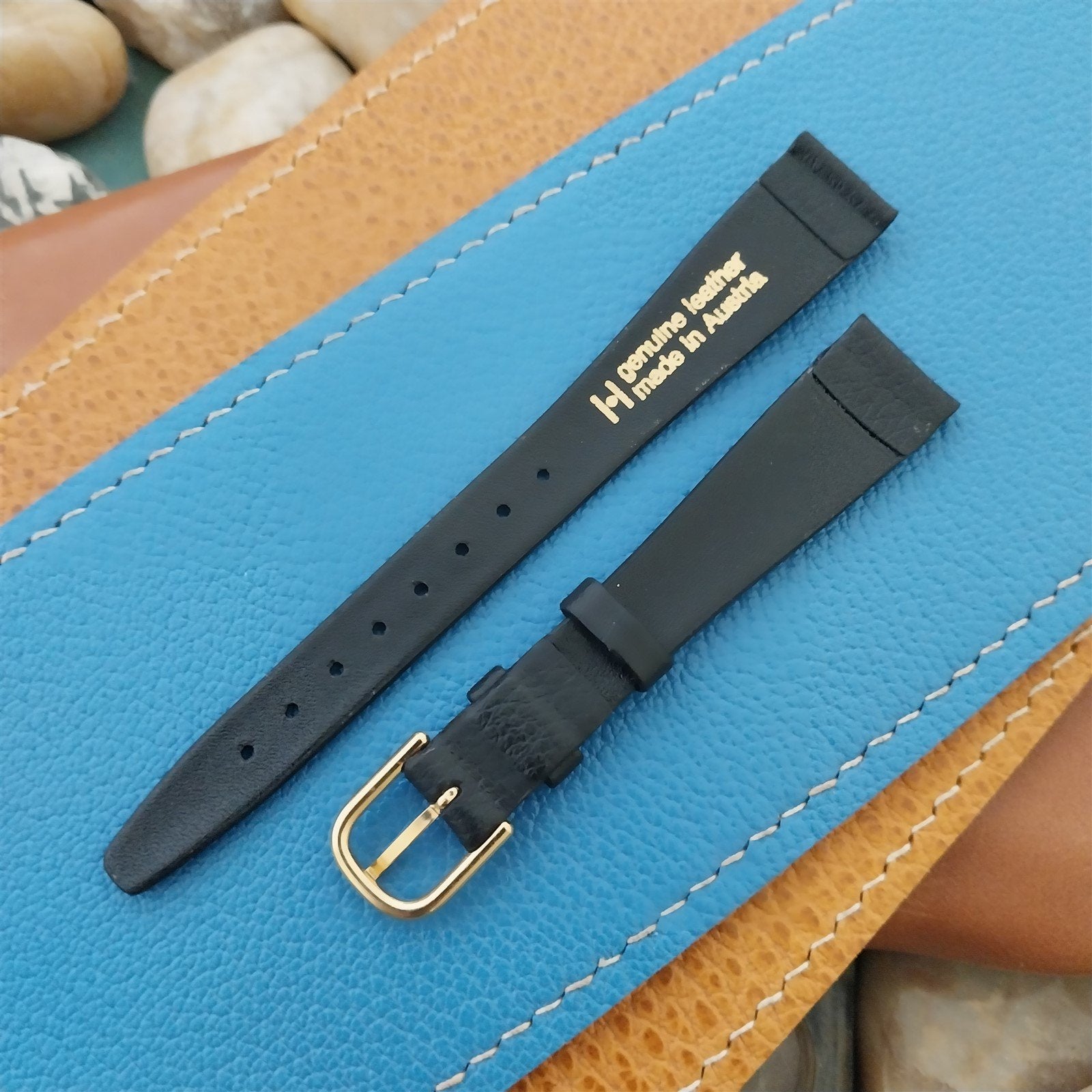 Hirsch 14mm Black Leather Unused Classic Tapered Vintage Watch Band
