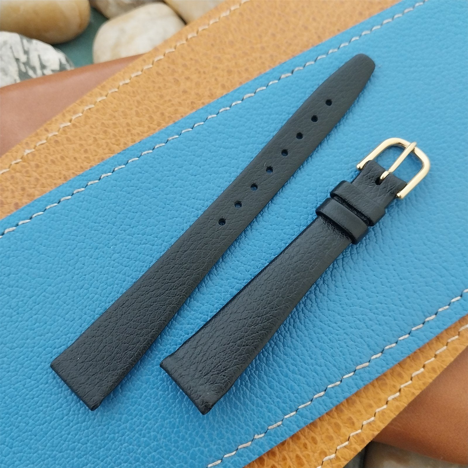 Hirsch 14mm Black Leather Unused Classic Tapered Vintage Watch Band
