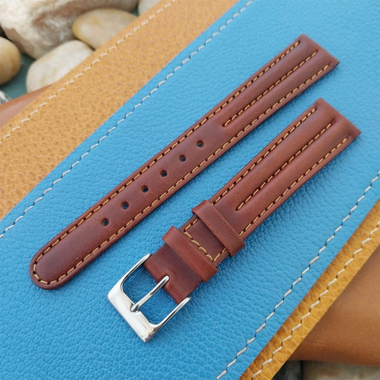 16mm Brown Leather Classic Tapered Contrast Stich 16/14 Unused Watch Band