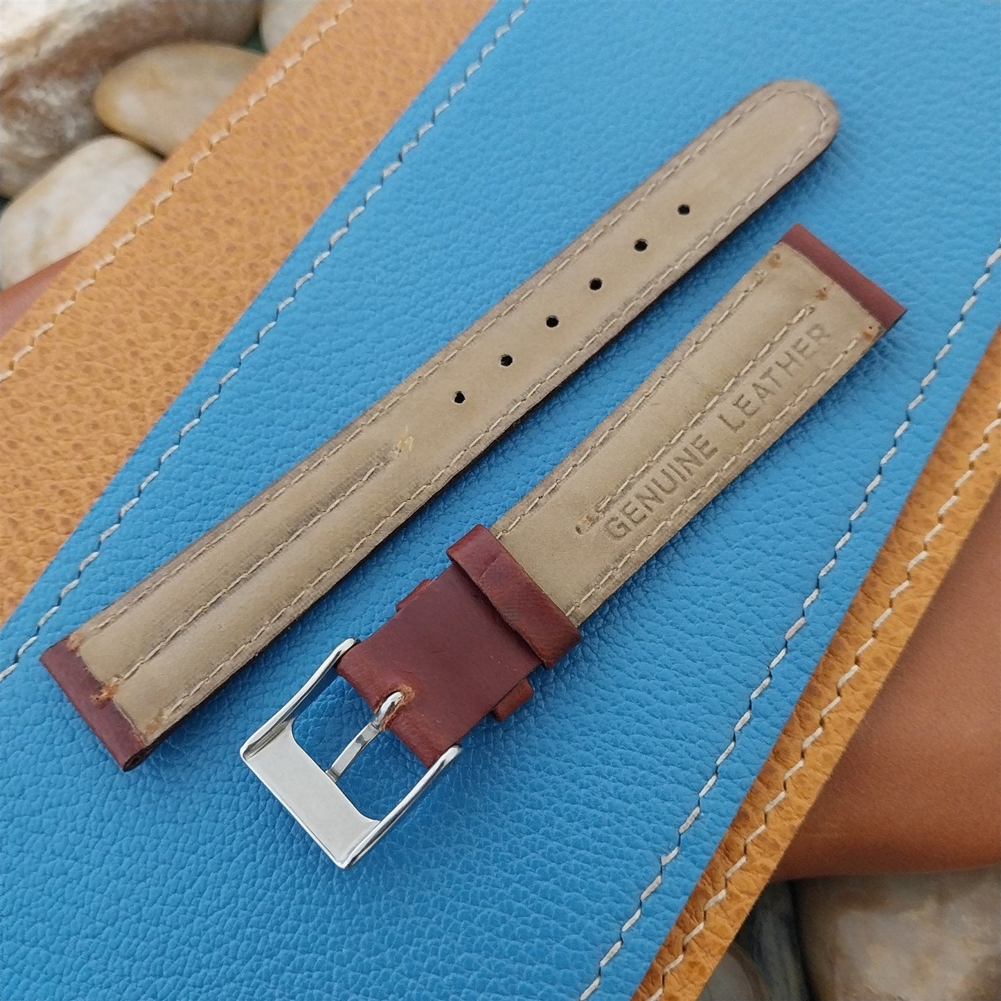 16mm Brown Leather Classic Tapered Contrast Stich 16/14 Unused Watch Band