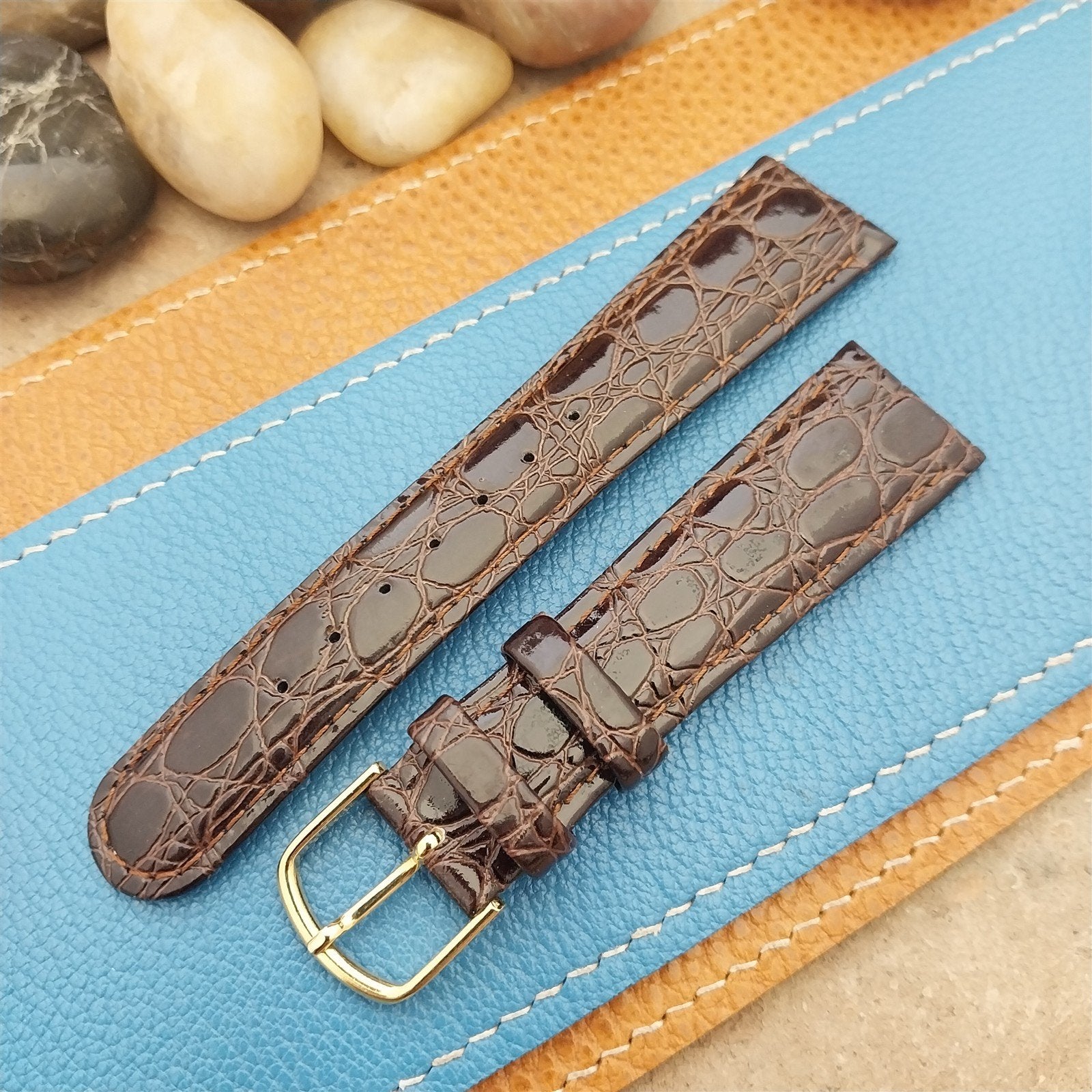 19mm Hadley Roma Tapered Imitation Crocodile Leather Unused Vintage Watch Band