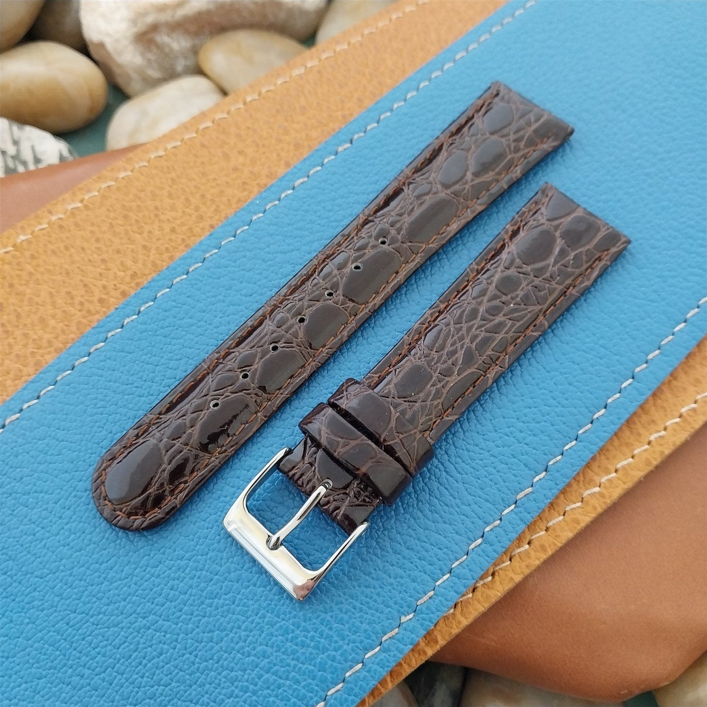 19mm Hadley Roma Tapered Imitation Crocodile Leather Unused Vintage Watch Band