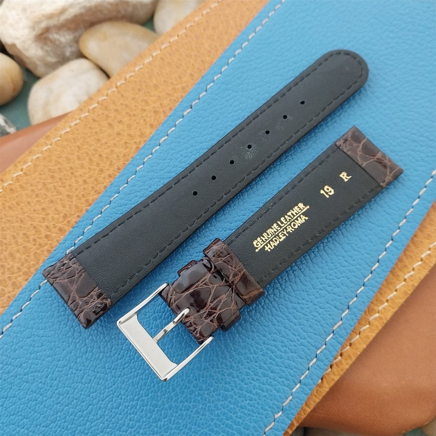 19mm Hadley Roma Tapered Imitation Crocodile Leather Unused Vintage Watch Band