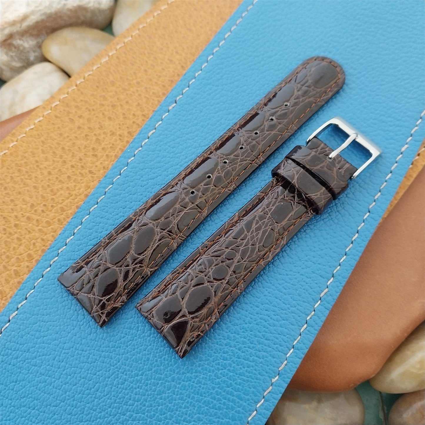 19mm Hadley Roma Tapered Imitation Crocodile Leather Unused Vintage Watch Band