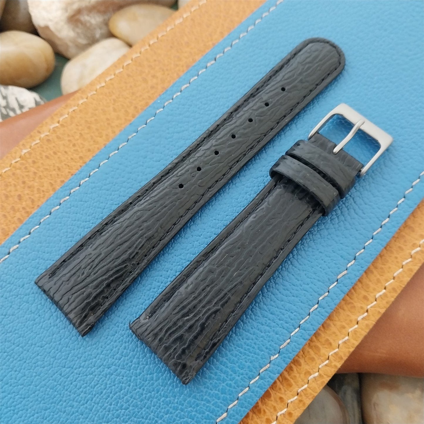 20mm Hadley Roma Black Leather Imitation Shark Classic 20/16 Tapered Watch Band