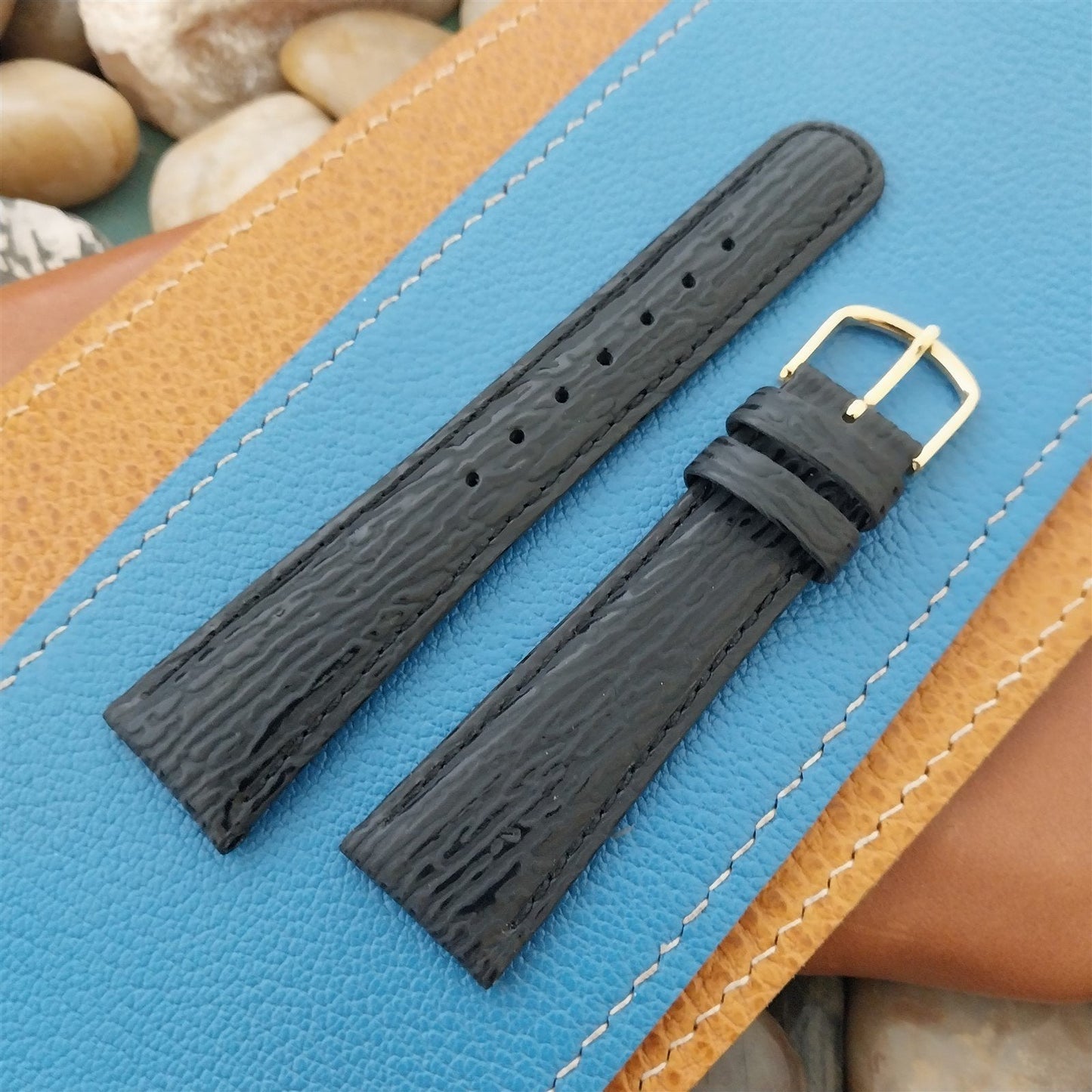 20mm Hadley Roma Black Leather Imitation Shark Classic 20/16 Tapered Watch Band
