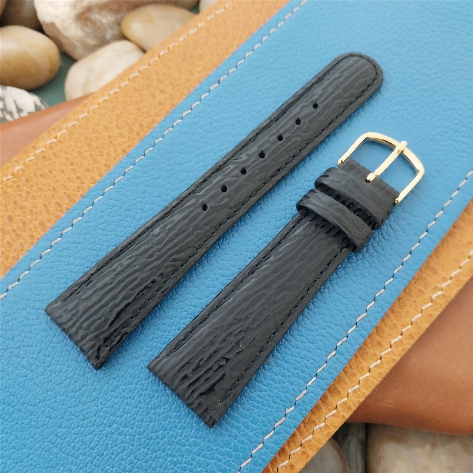 20mm Hadley Roma Black Leather Imitation Shark Classic 20/16 Tapered Watch Band