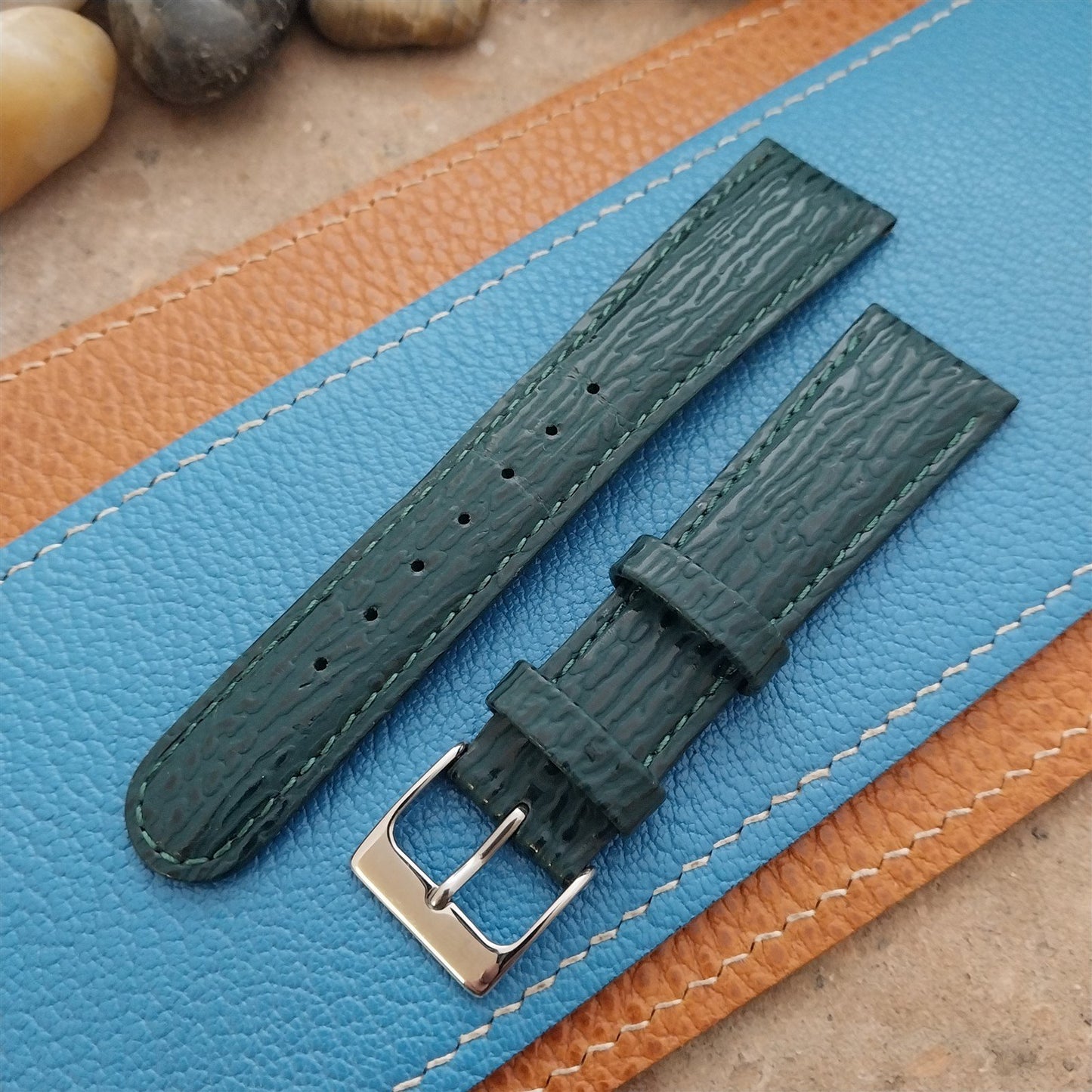 20mm Hadley Roma Tapered 20/16 Green Imitation Shark Unused Leather Watch Band