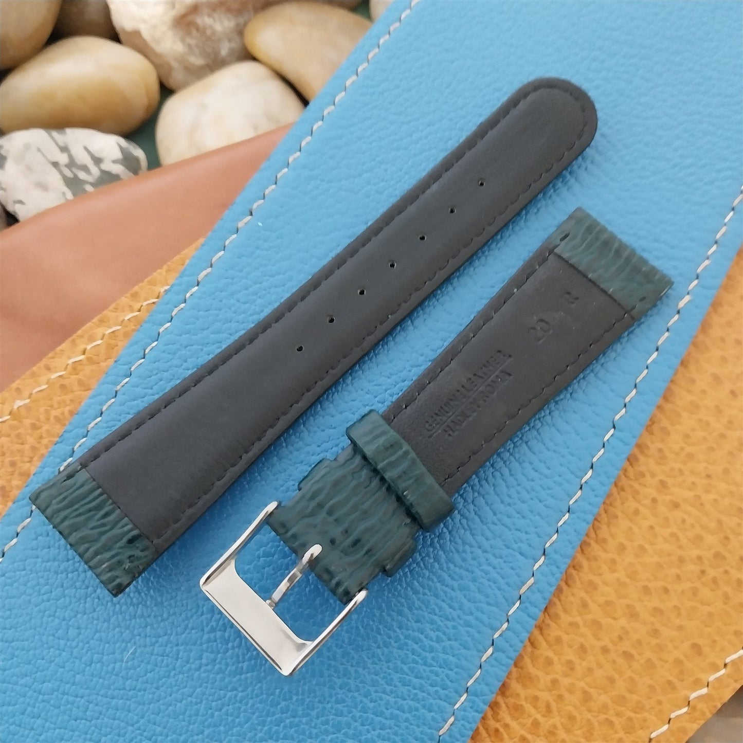 20mm Hadley Roma Tapered 20/16 Green Imitation Shark Unused Leather Watch Band