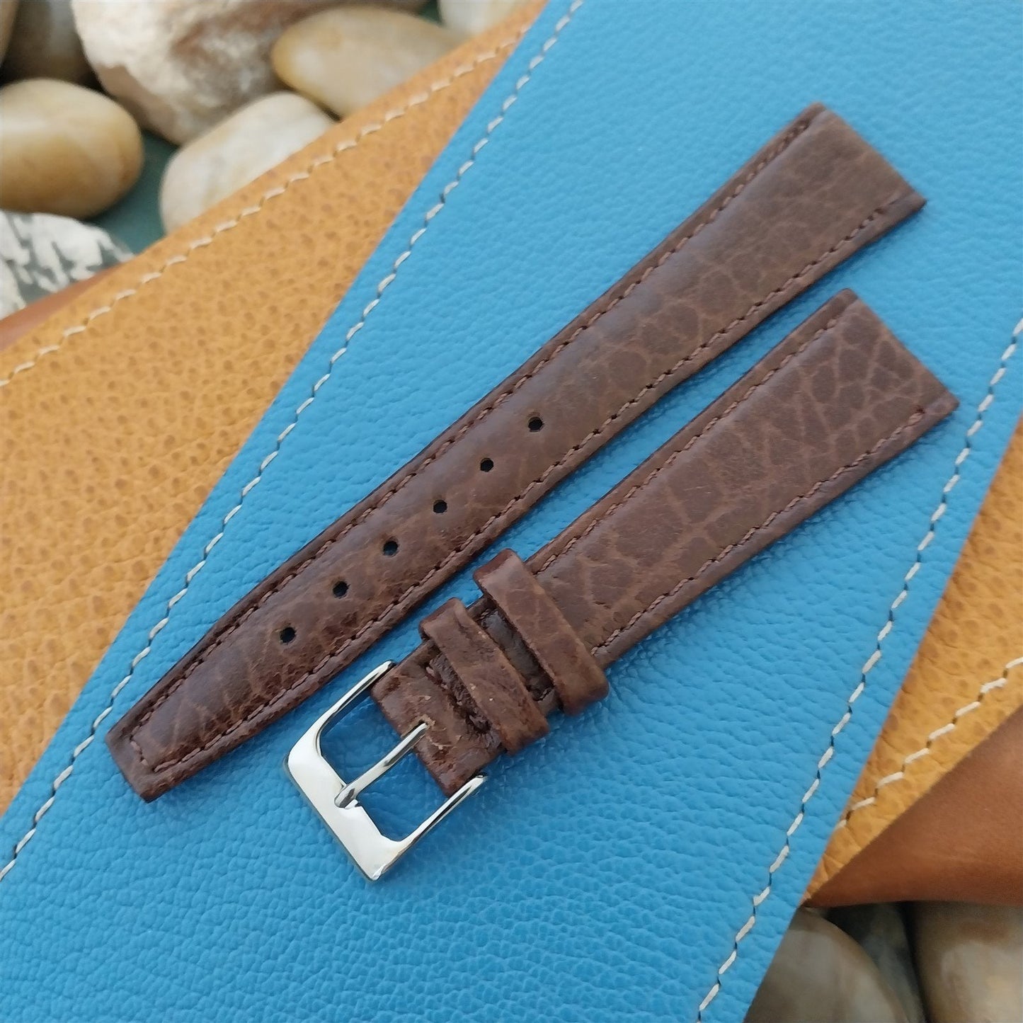 19mm Hadley Roma Brown Leather Classic Tapered 19/14 Vintage Watch Band