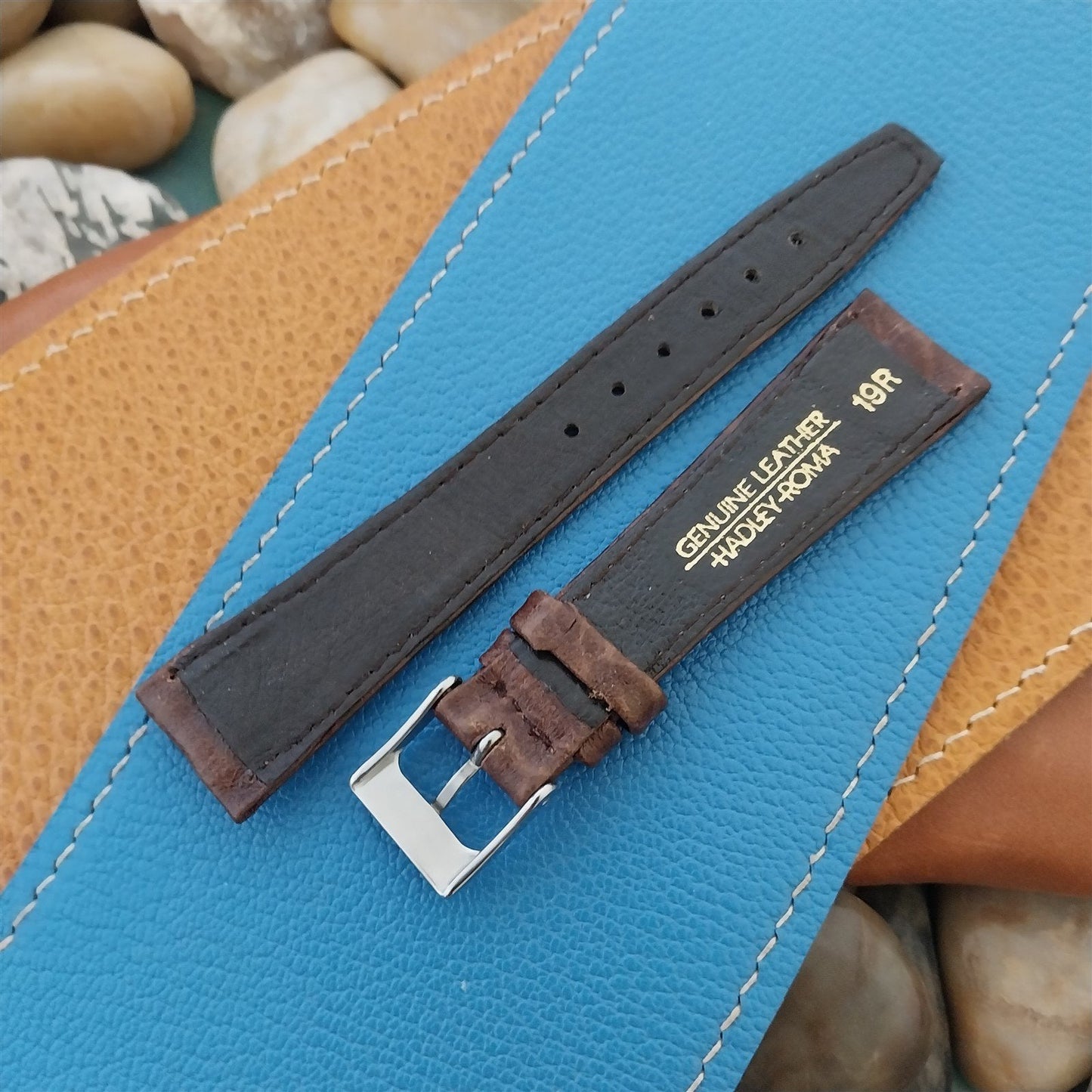 19mm Hadley Roma Brown Leather Classic Tapered 19/14 Vintage Watch Band