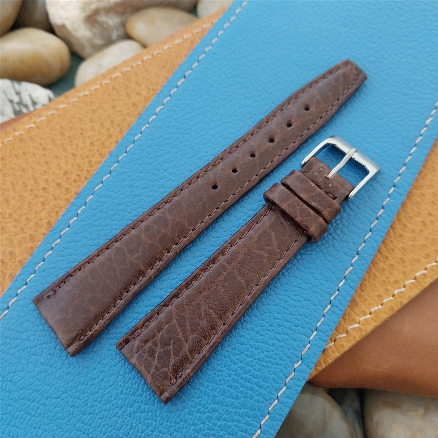 19mm Hadley Roma Brown Leather Classic Tapered 19/14 Vintage Watch Band