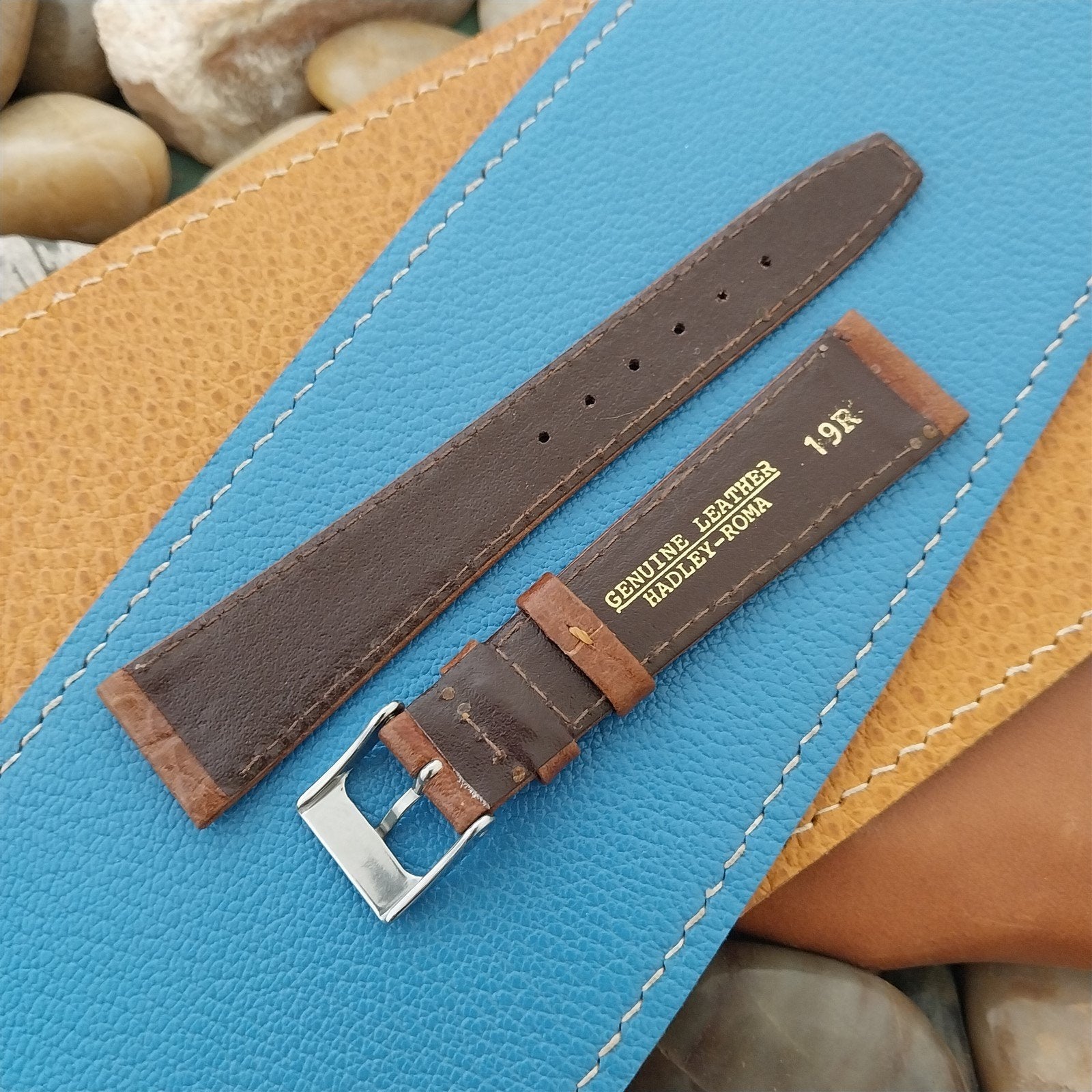 19mm Hadley Roma Brown Leather Classic Tapered 19/14 Vintage Watch Band