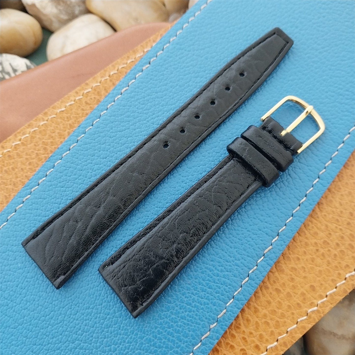 19mm Hadley Roma Black Leather Classic Tapered 19/14 Vintage Watch Band