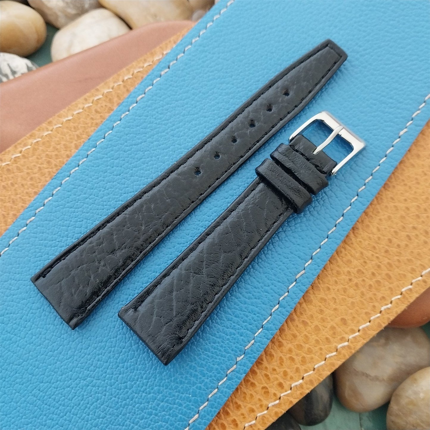 19mm Hadley Roma Black Leather Classic Tapered 19/14 Vintage Watch Band