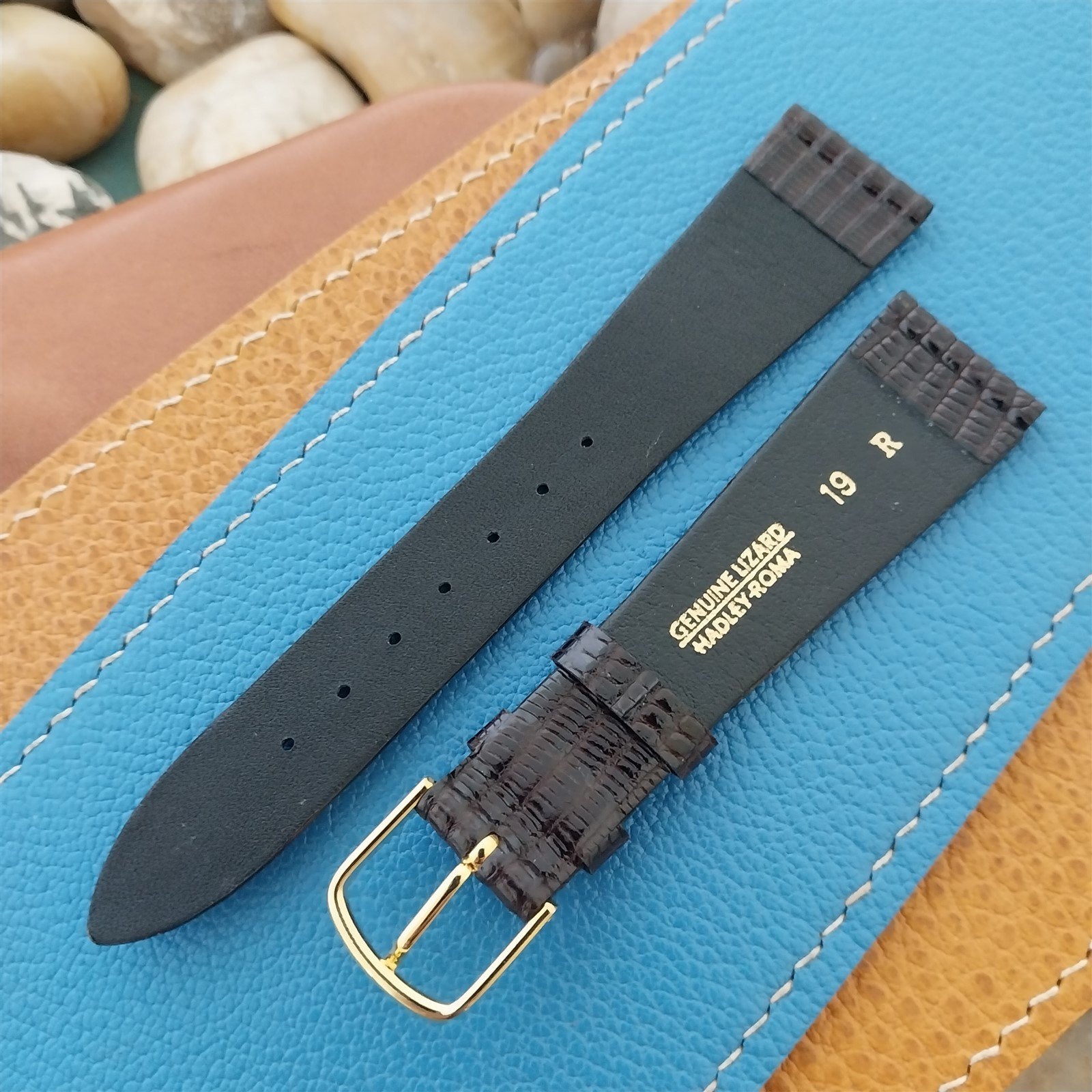 Vintage 19mm Hadley Roma Brown Tapered Lizard 19/14 Unused Classic Wat