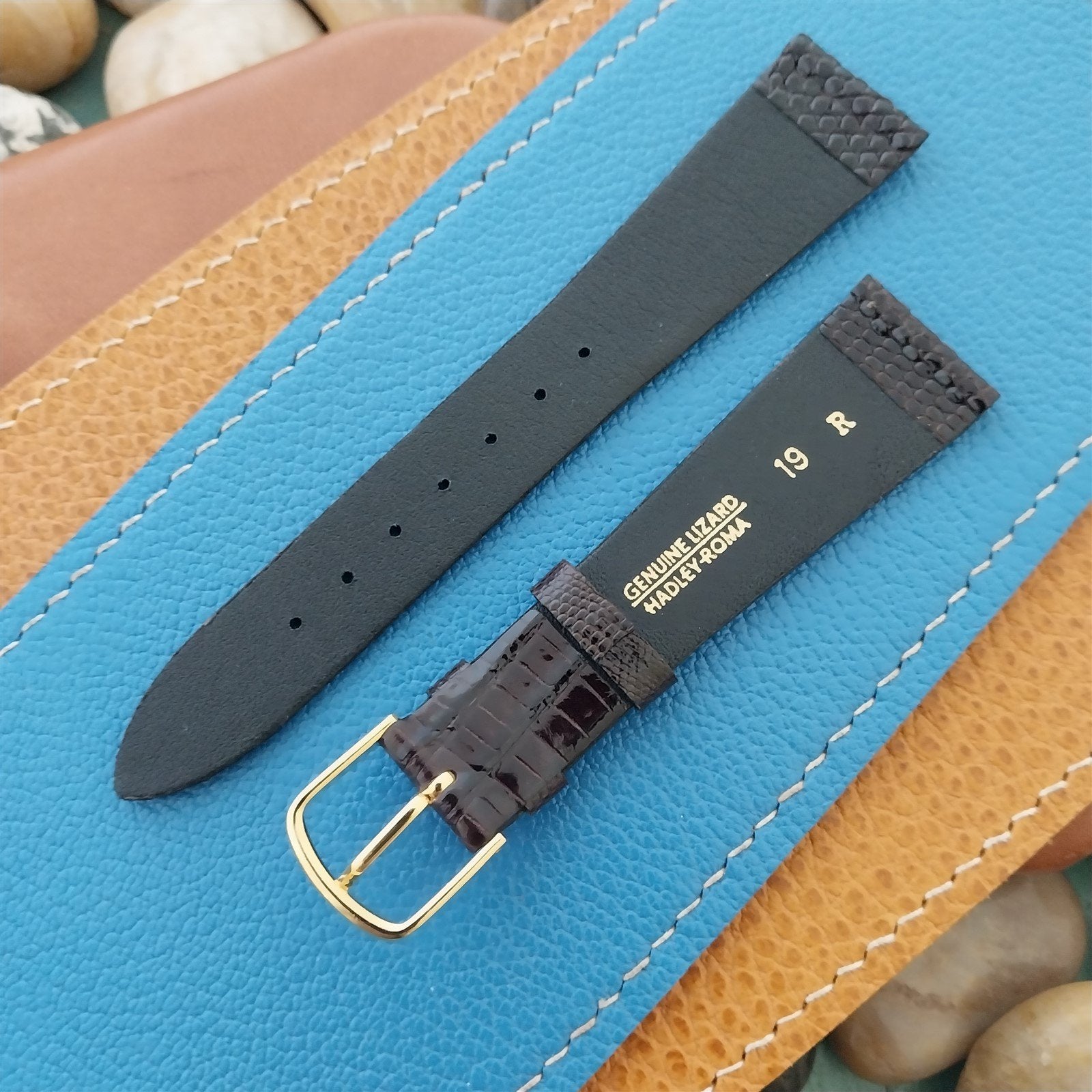 Vintage 19mm Hadley Roma Brown Tapered Lizard 19/14 Unused Classic Watch Band