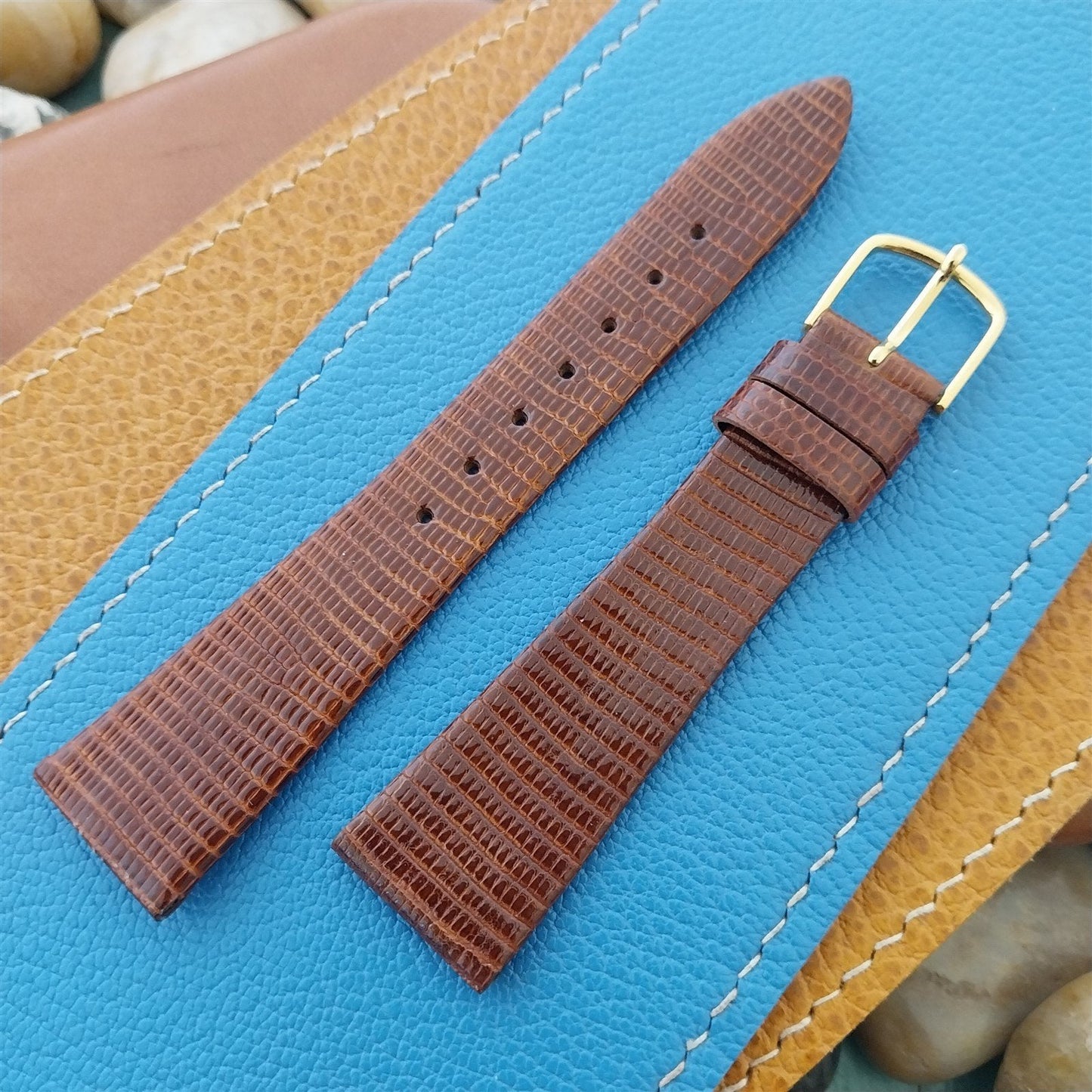 Vintage 19mm Hadley Roma Tan Tapered Lizard 19/14 Unused Classic Watch Band