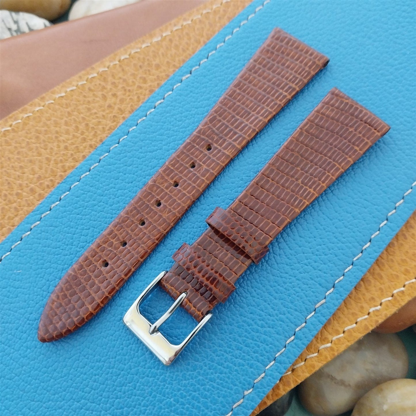 Vintage 19mm Hadley Roma Tan Tapered Lizard 19/14 Unused Classic Watch Band