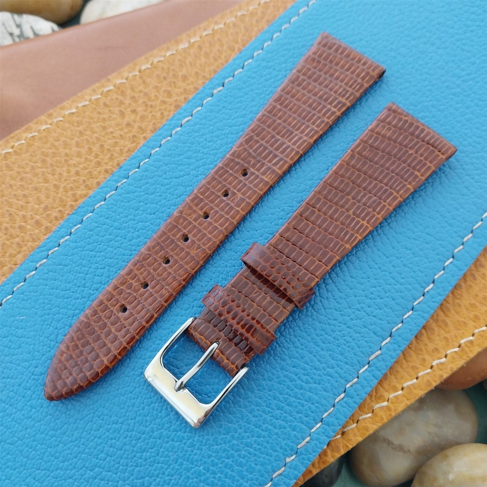 Vintage 19mm Hadley Roma Tan Tapered Lizard 19/14 Unused Classic Watch Band