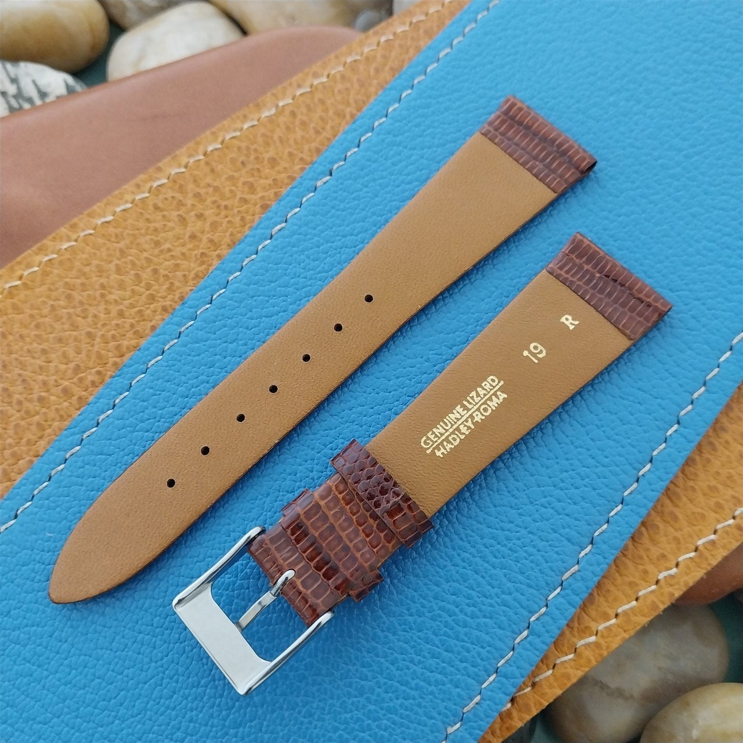 Vintage 19mm Hadley Roma Tan Tapered Lizard 19/14 Unused Classic Watch Band