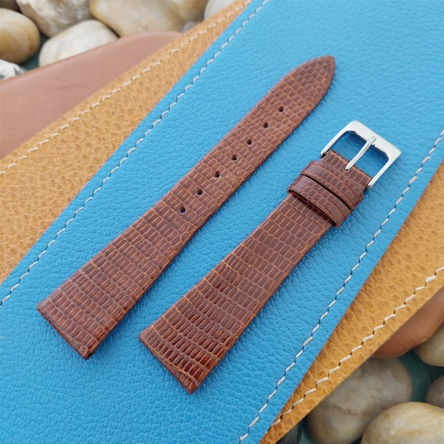 Vintage 19mm Hadley Roma Tan Tapered Lizard 19/14 Unused Classic Watch Band