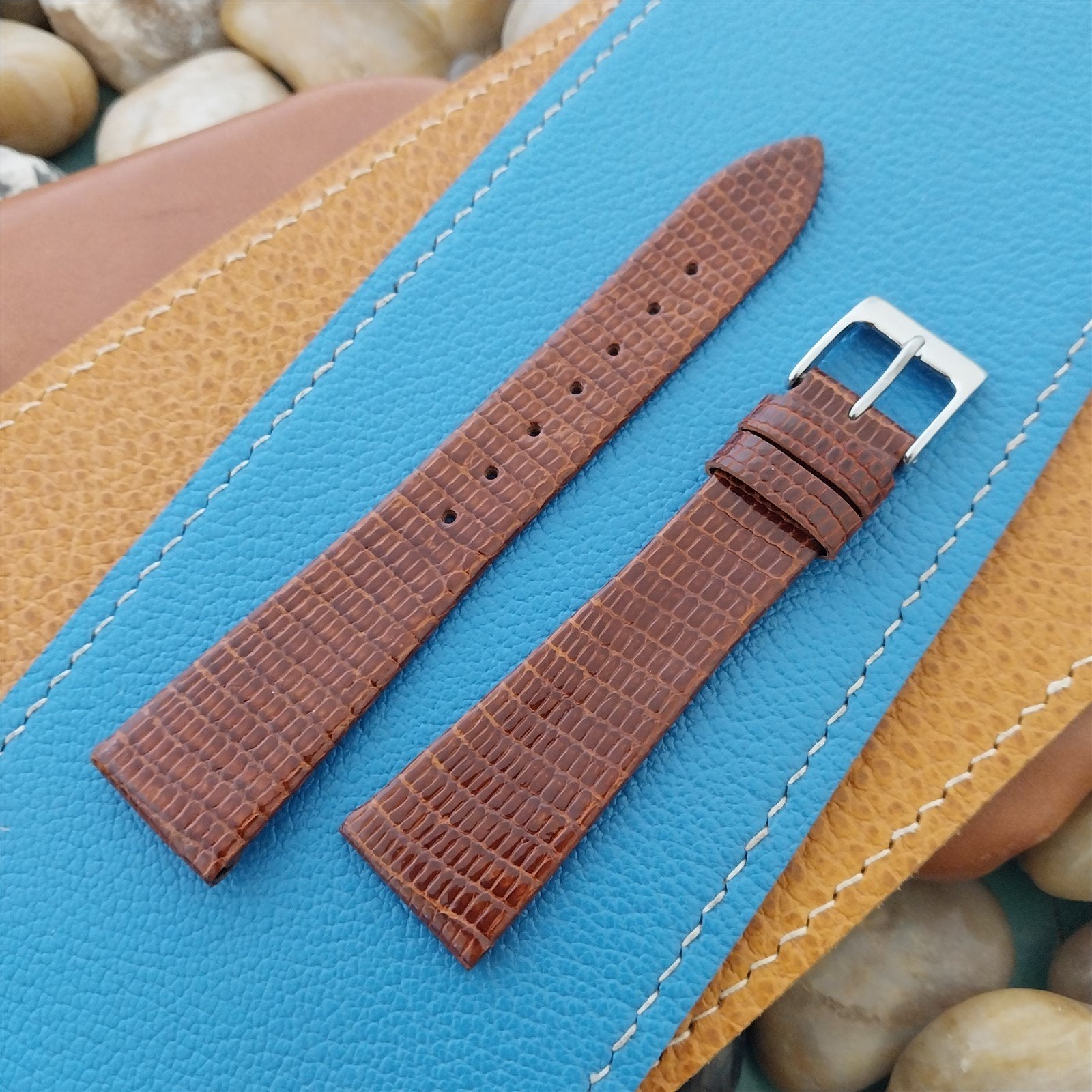 Vintage 19mm Hadley Roma Tan Tapered Lizard 19/14 Unused Classic Watch Band